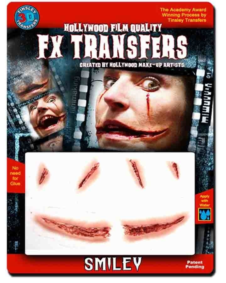 3D FX Transfer Smiley Scar Tattoo - Realistic Fake Scar Makeup for Halloween, Cosplay & Special Effects - Waterproof & Long-Lasting for Costume Parties & SFX Makeup