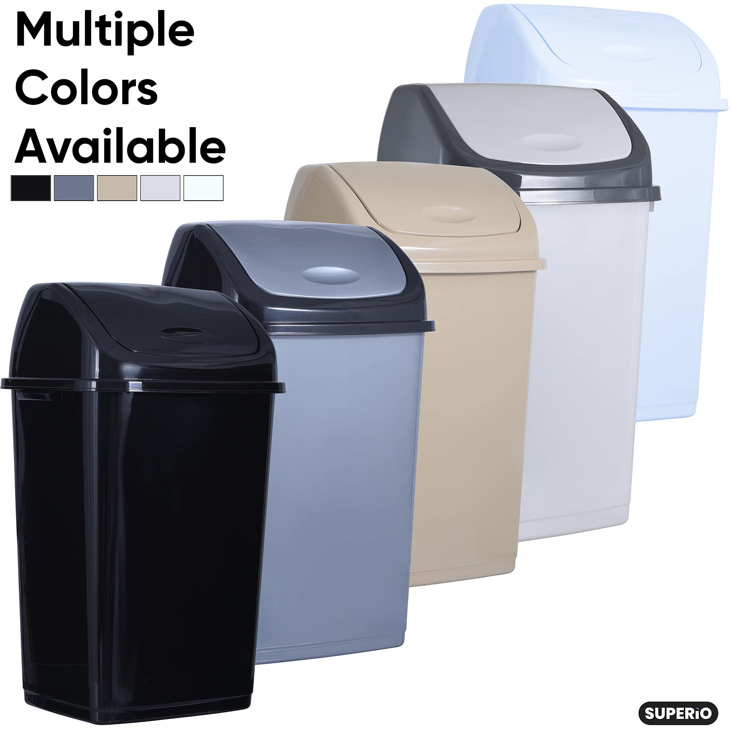 Premium Swing Top Trash Can Set - 3 Pack (4.5 Gal & 13 Gal) for Kitchen, Bathroom, Office & Home - Space-Saving Beige Waste Bins for Large/Small Spaces - Perfect for Recycling, Composting & Daily Waste Disposal