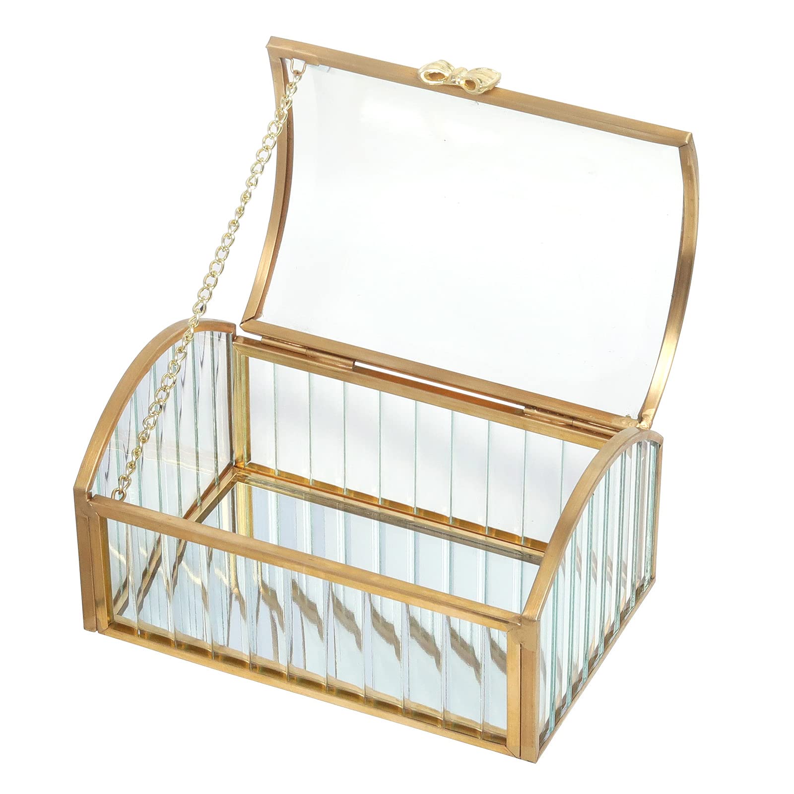 LONGSHENG Gold Jewelry Trinket Box - Glass Decorative Storage Box for Bracelets, Necklaces, Rings & Watches - Large Cosmetic Organizer for Vanity, Dresser & Travel Since 2001