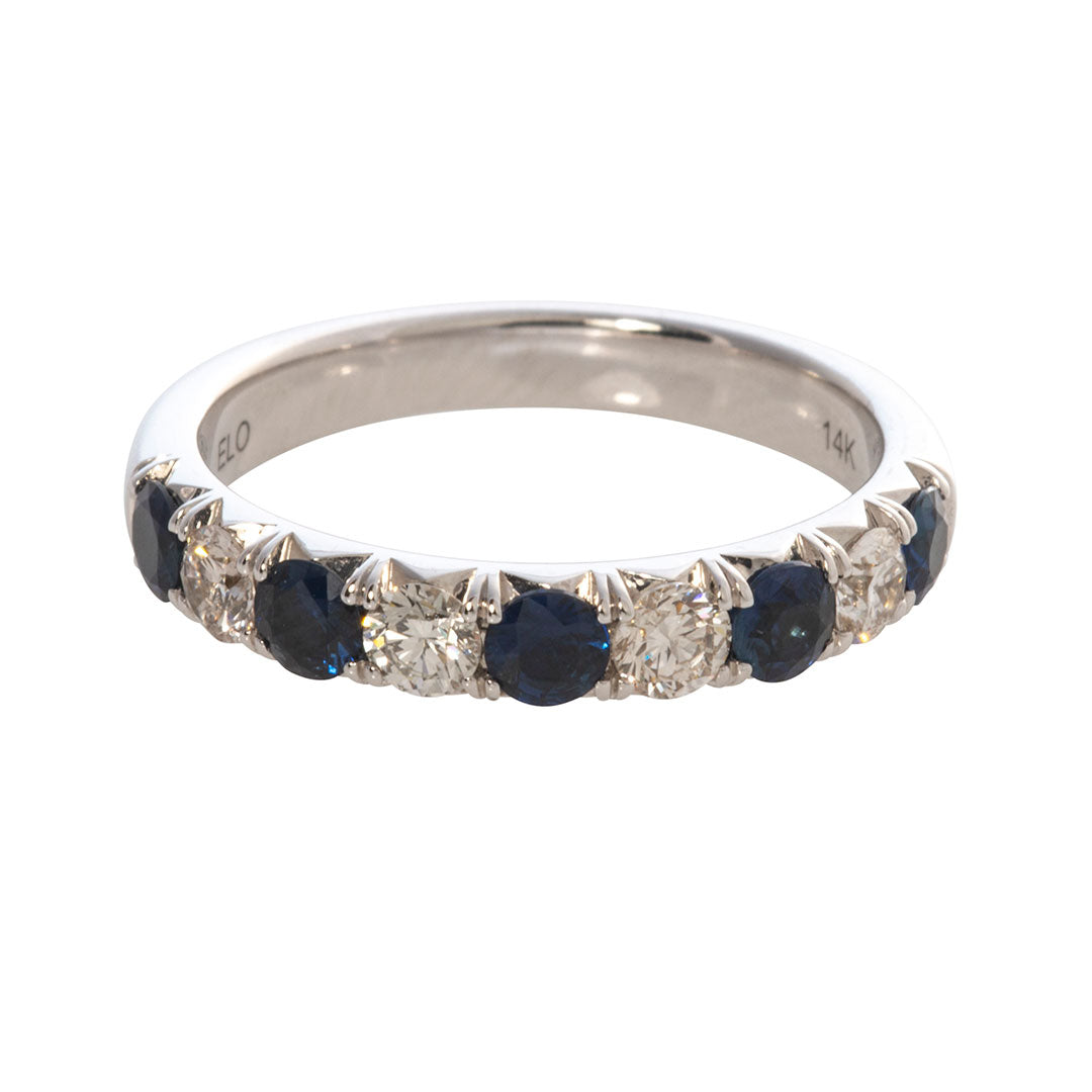 0.75ct Sapphire & 0.44ct Diamond 14K White Gold Wedding Band - Elegant Bridal Ring for Engagement, Anniversary & Special Occasions