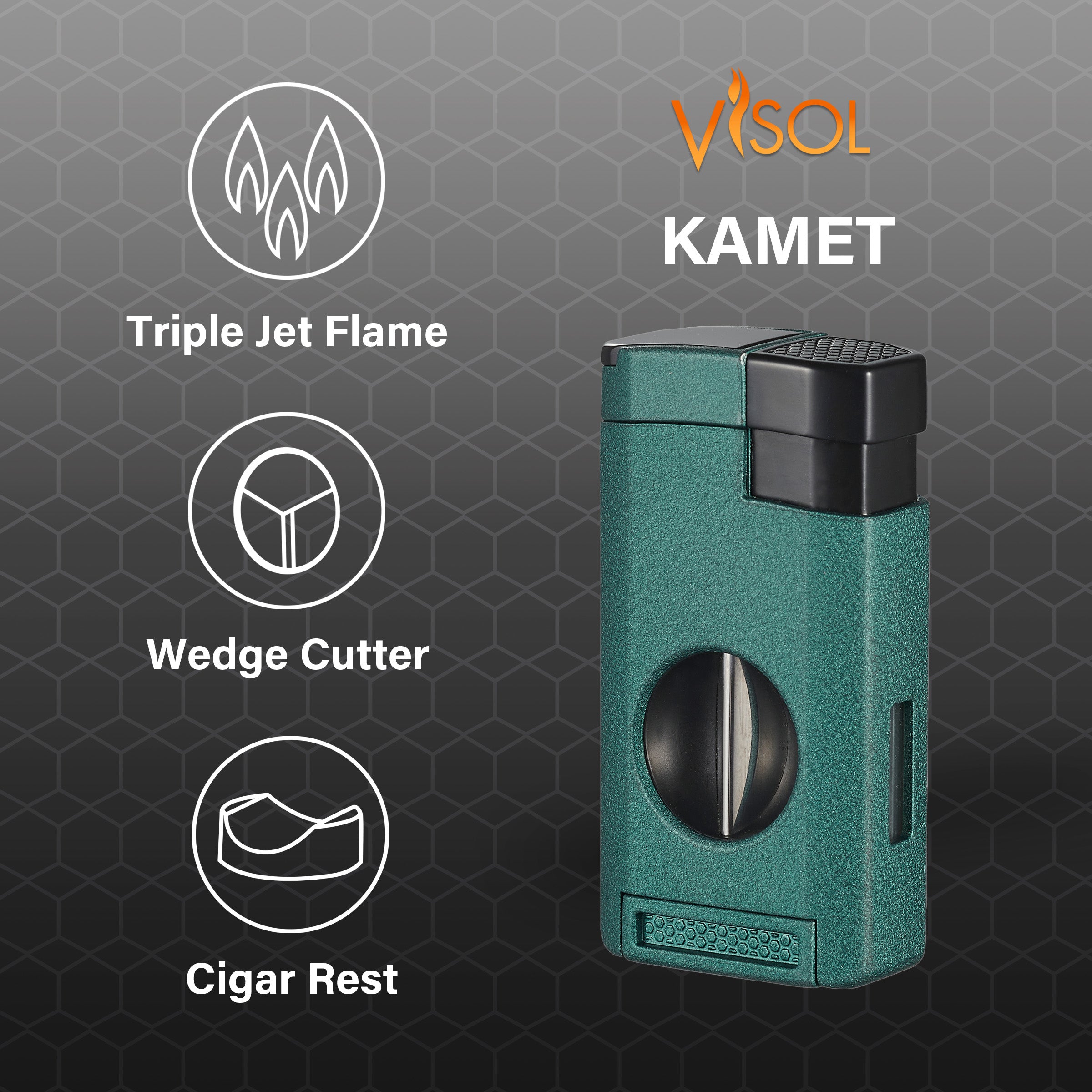 Premium Visol Kamet V Cutter & Triple Torch Cigar Lighter - Green | Windproof Jet Flame for Cigars, Perfect for Outdoor Smoking, Travel & Gifts