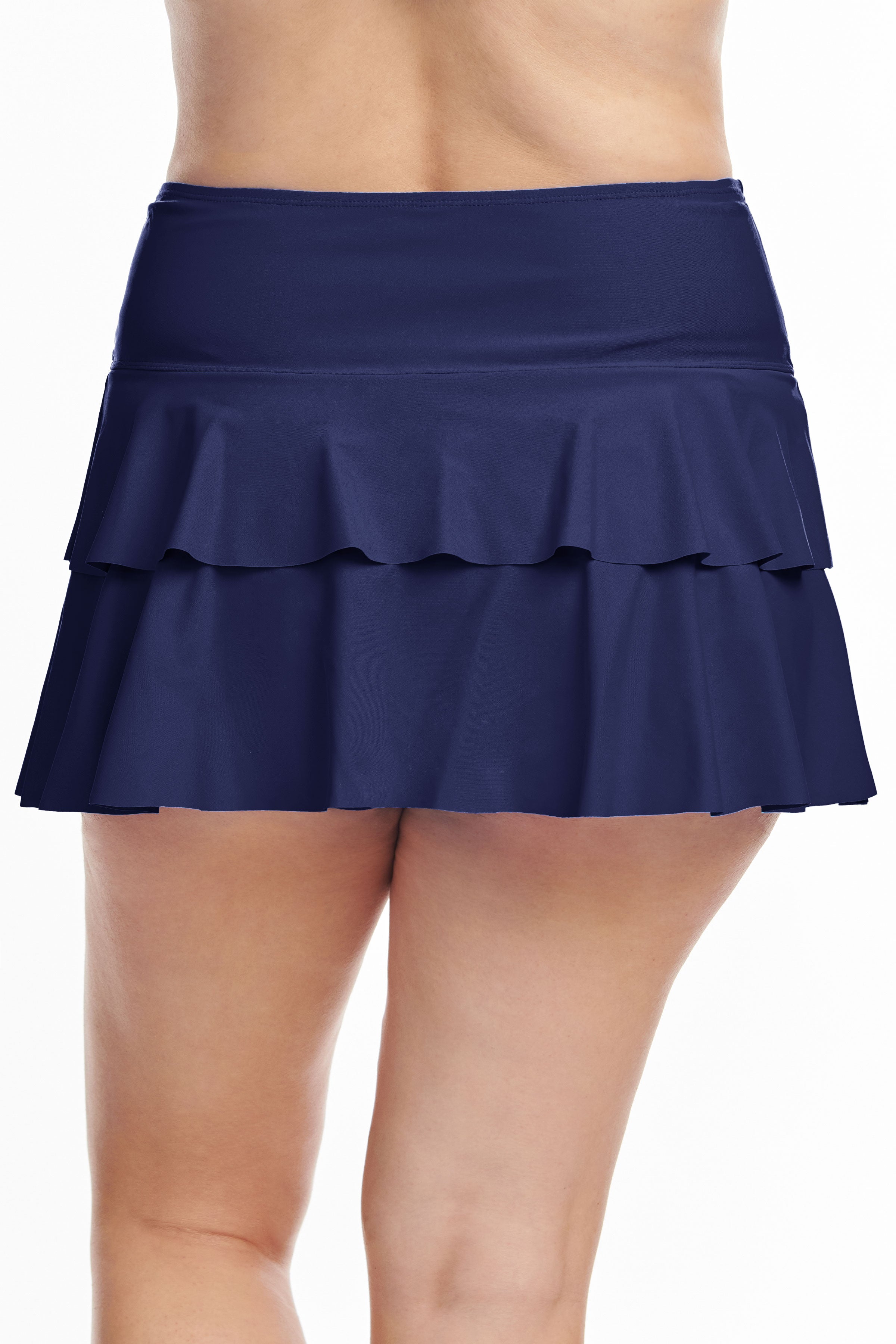 Plus Size Double Ruffle Swim Skirt in Solid Navy - Flattering Swimwear Cover Up for Women, Beach & Poolside Comfort