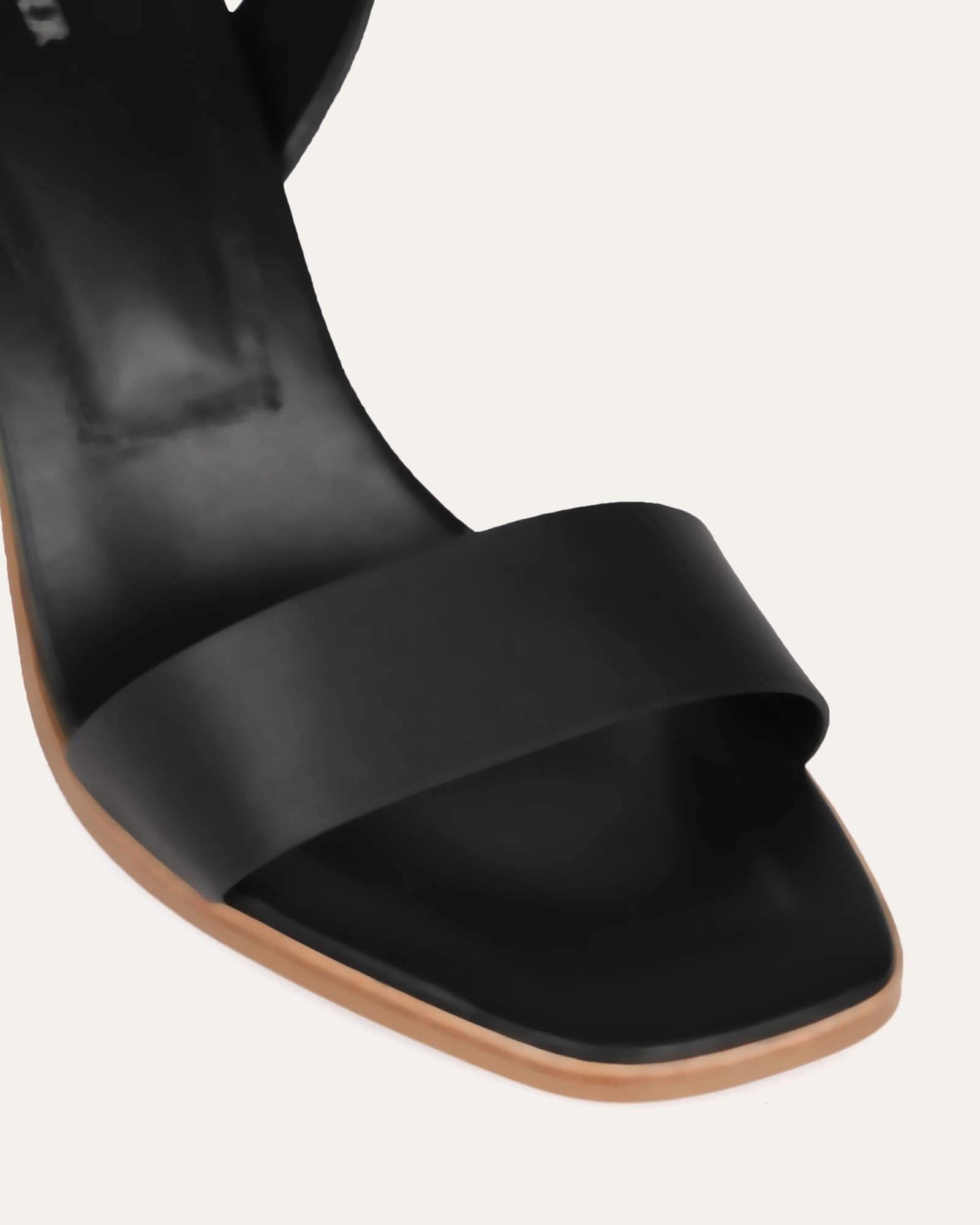 CALAIS Women's Black Leather High Heel Sandals - Elegant Dressy Strappy Heels for Weddings, Parties & Evening Events
