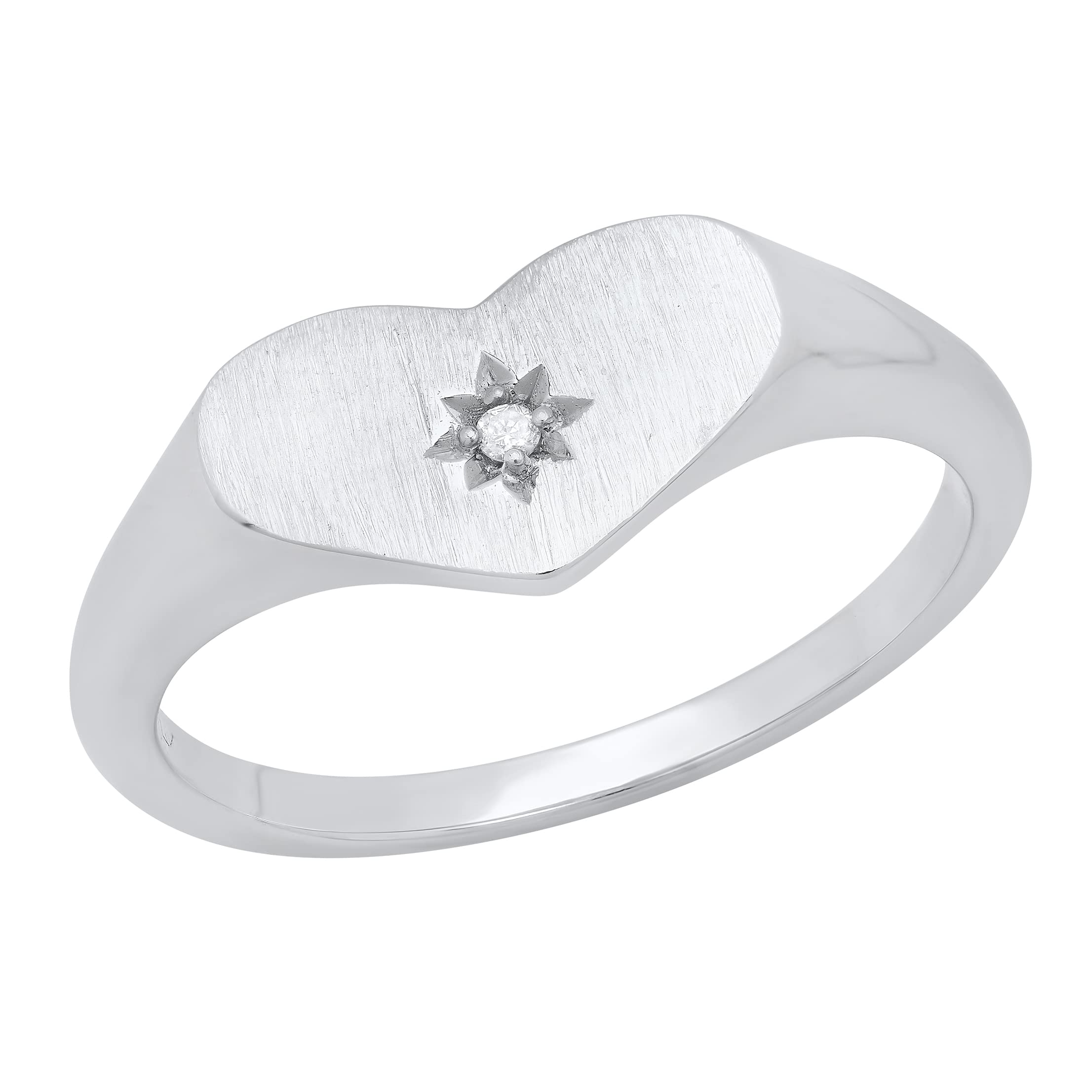 Dazzlingrock 925 Sterling Silver Heart Promise Ring for Women - Round White Diamond Solitaire Accent Ring - Perfect for Anniversaries, Engagements & Romantic Gifts