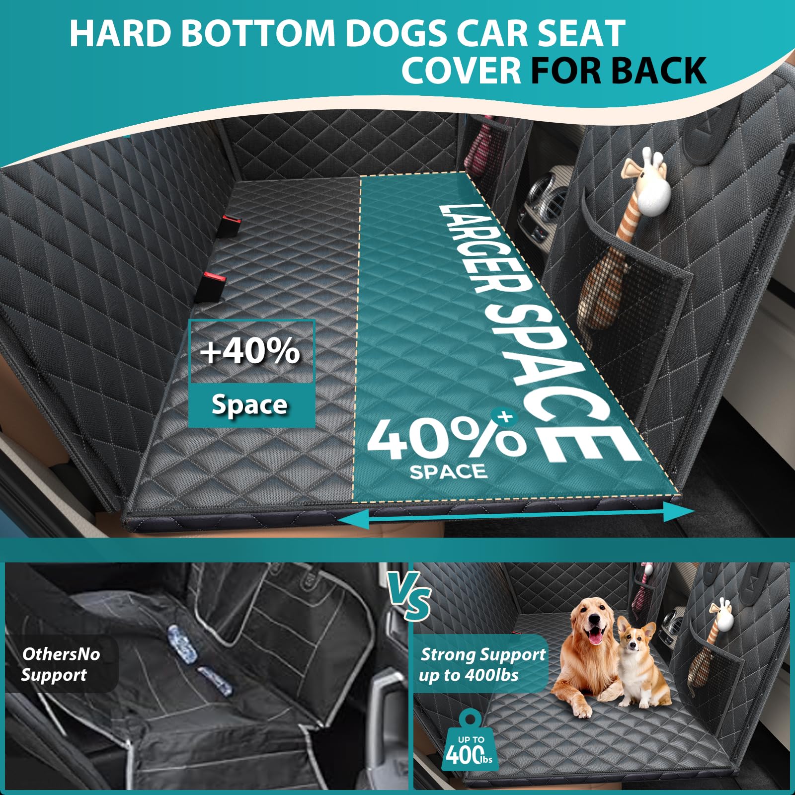 Waterproof Dog Car Seat Cover with Hard Bottom & Mesh Window - Heavy Duty Back Seat Extender for Dogs Holds 400lbs, SUV Pet Seat Protector with Storage Pockets | Perfect for Road Trips, Vet Visits & Outdoor Adventures