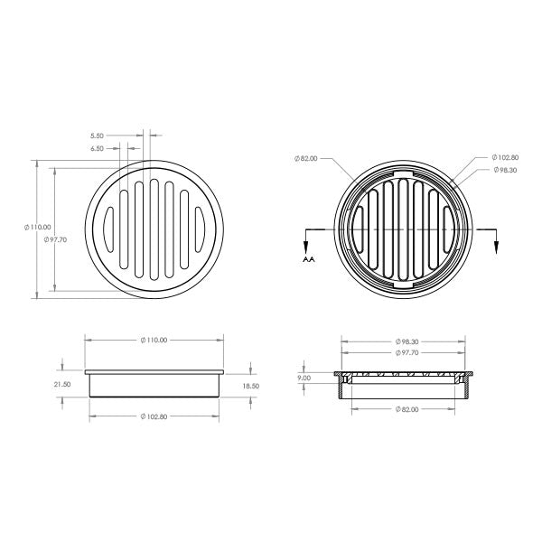 ART Australia Standard 100mm Brass Round Floor Waste Drain - Brushed Gold Finish for Bathroom, Laundry & Outdoor Use