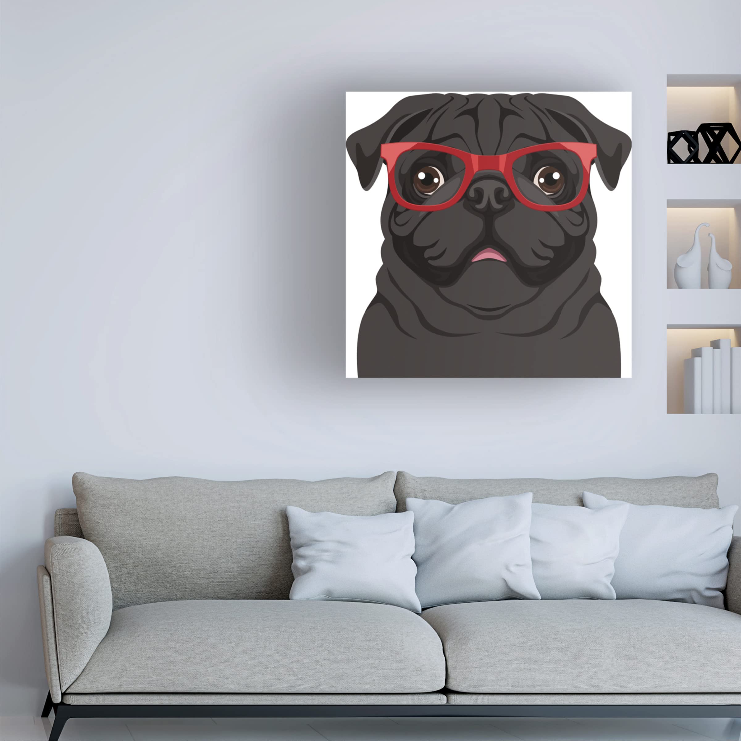 Pug Wearing Hipster Glasses Canvas Art Print - Funny Dog Wall Decor for Living Room, Bedroom & Office - 5-Panel Modern Home Decor by Trademark Fine Art