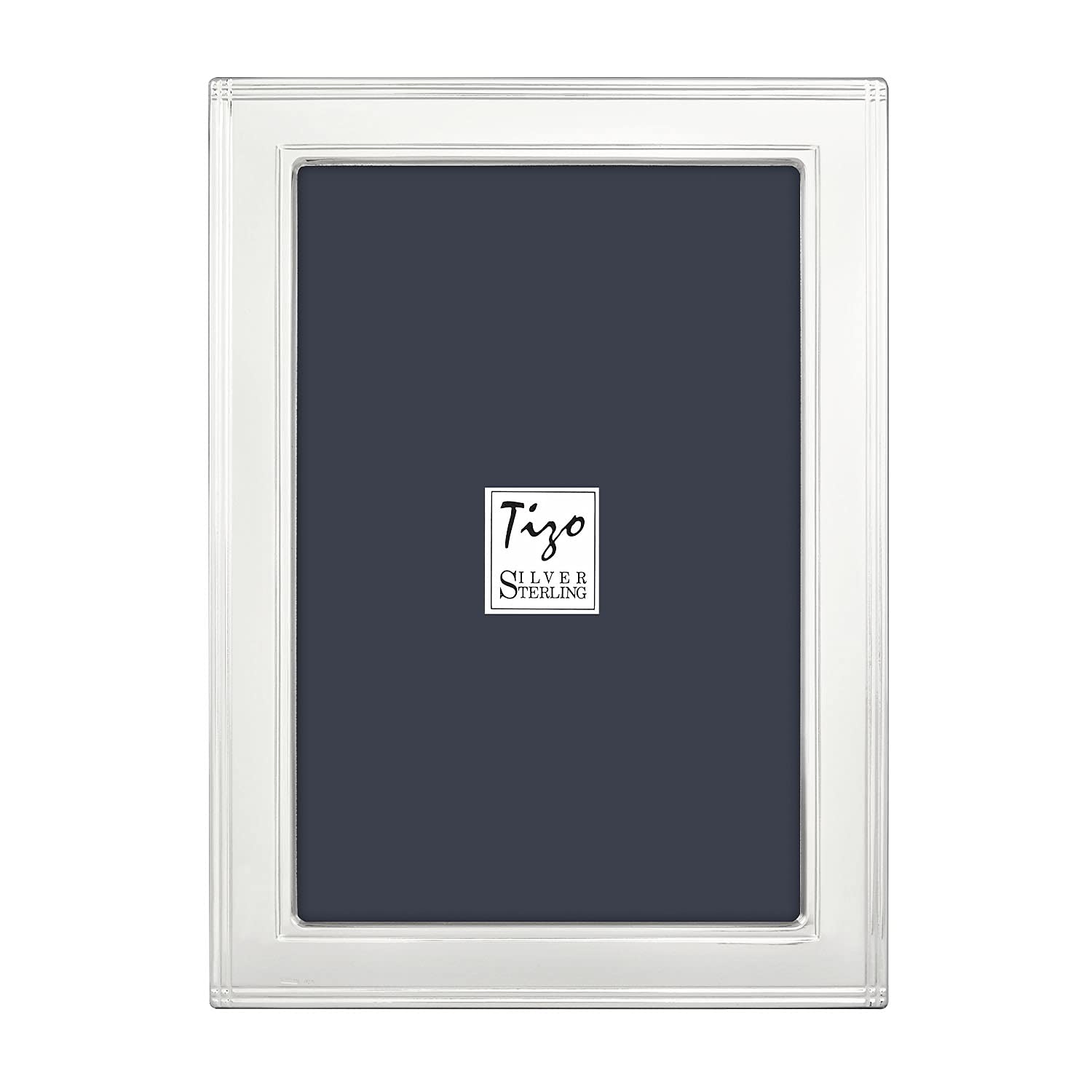 TIZO 4x6 Linear Border Silver Deco Picture Frame - Premium Sterling Silver Photo Frame for Wall Display | Perfect for Home Decor, Wedding Photos, and Office Artwork