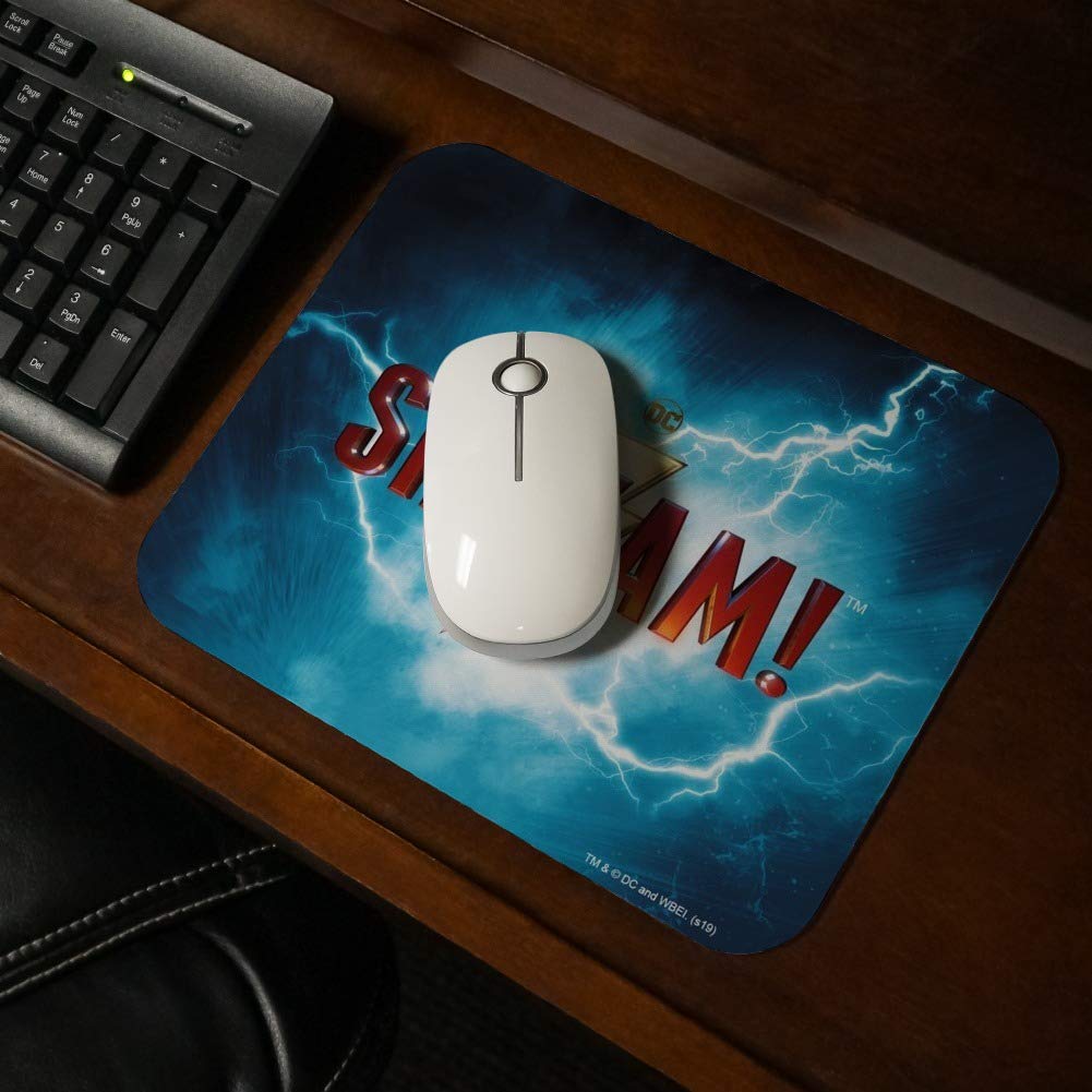 Shazam! Movie Logo Low Profile Thin Mouse Pad - Non-Slip Gaming & Office Desk Mat for PC, Laptop, Workstation - Perfect Gift for DC Fans & Gamers