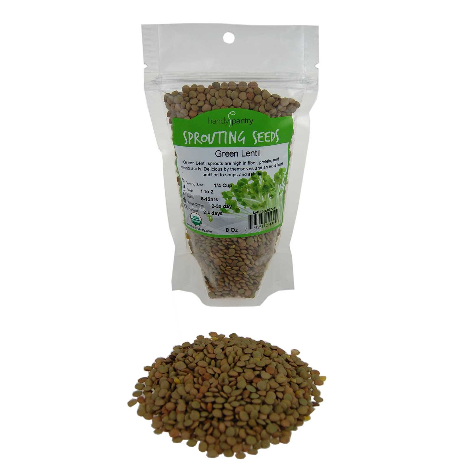 Organic Dried Green Lentil Sprouting Seeds - 8 Oz | Non-GMO Garden Seeds for Planting, Cooking, Soup & Salad | Perfect for Home Gardening, Healthy Meals & Sprouting at Home