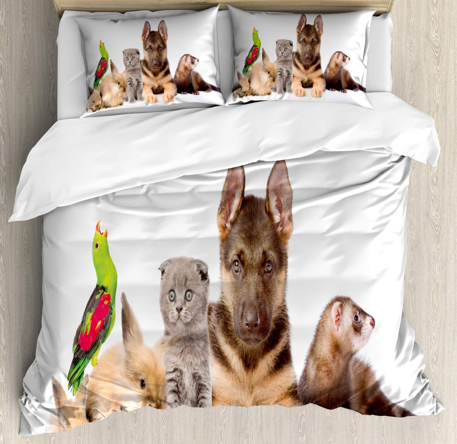 3 Piece Comforter Set All Season - Twin Size Animal Print Duvet Cover with Bunnies, Cats, Dogs & Ferrets - Machine Washable Bedding Set for Kids & Teens - Perfect for Cozy Bedrooms, Dorm Rooms & Sleepovers