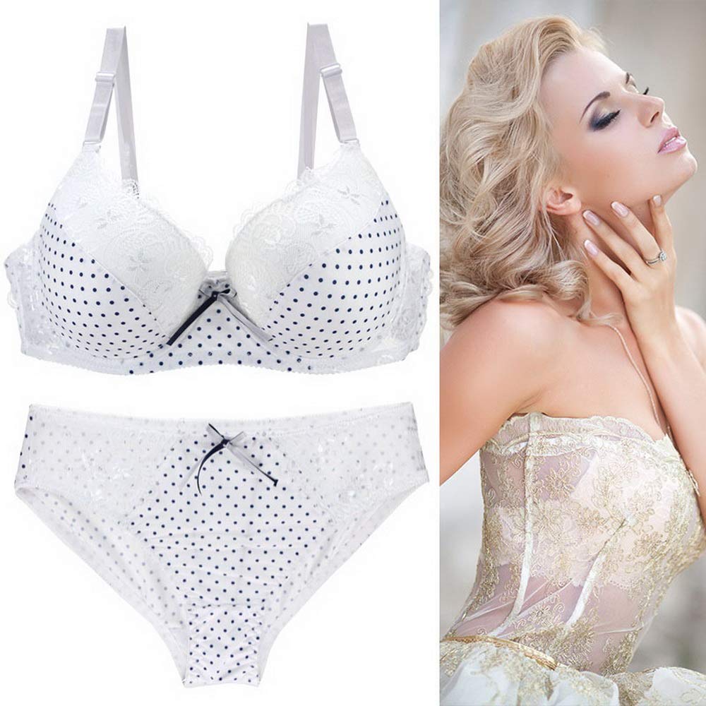 Swbreety Women's Satin Lace Polka Dot Underwire Bra and Panty Set with Bowknot - Sexy Lingerie for Valentine's Day, Anniversary Gift or Romantic Night