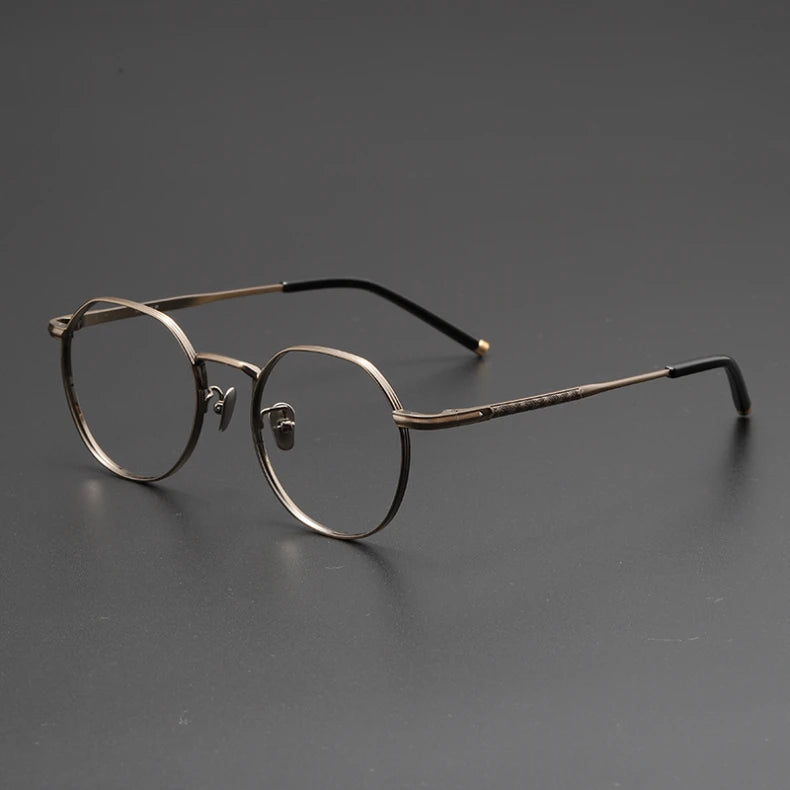 Unisex Black Titanium Polygon Round Full Rim Eyeglasses 14919 - Stylish & Durable for Work, Reading & Everyday Wear