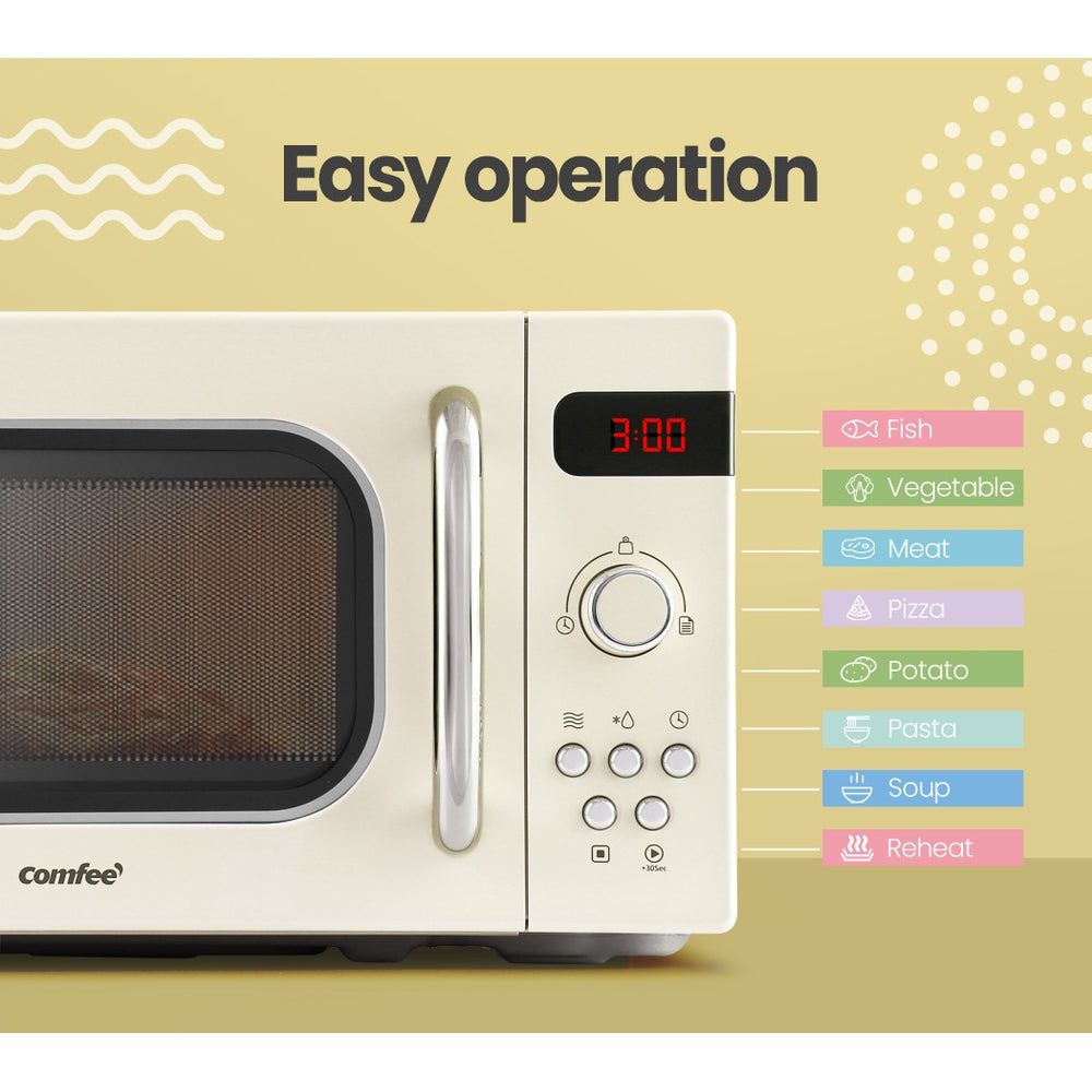 20L 800W Microwave Oven with 8 Cooking Presets, Countertop Kitchen Appliance in Cream - Perfect for Small Kitchens, Dorms & Office Break Rooms