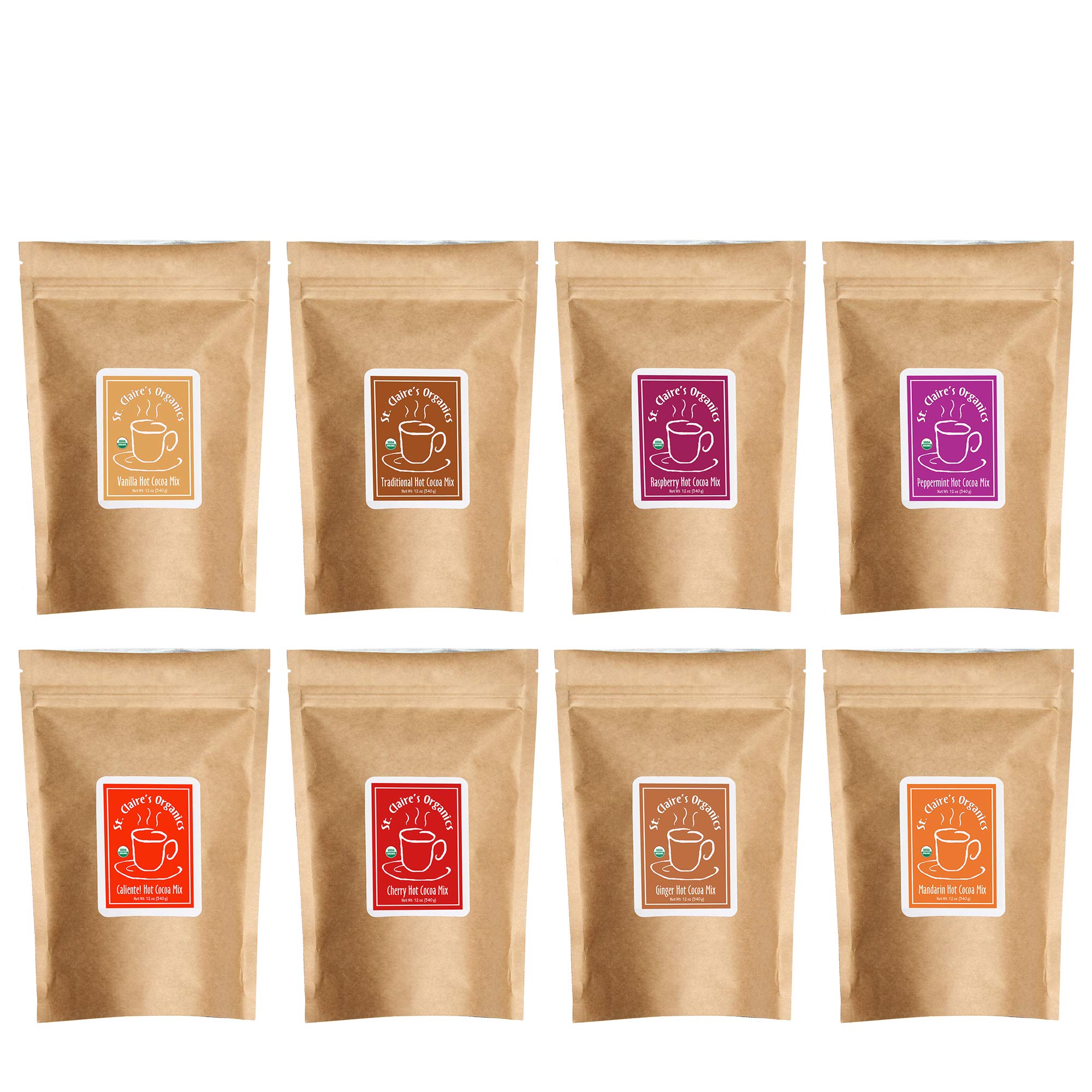 Organic Gourmet Hot Cocoa Sampler (8 Bags, 3oz Each) - Allergen-Free, Vegan, Non-GMO, Gluten-Free Cocoa Mix - Made in USA | Perfect for Holiday Gifts, Cozy Winter Nights & Vegan Desserts