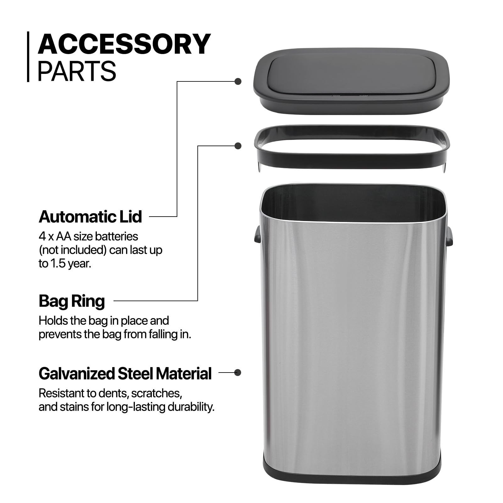 MoNiBloom 14.5-Gallon Touchless Automatic Motion Sensor Trash Can with Soft-Close Lid - Stainless Steel 55-Liter Fingerprint-Proof Garbage Bin for Kitchen, Bathroom, Bedroom, Living Room, Home Office & Dorm - Ideal for Hands-Free Waste Disposal & Hygienic Home Cleaning