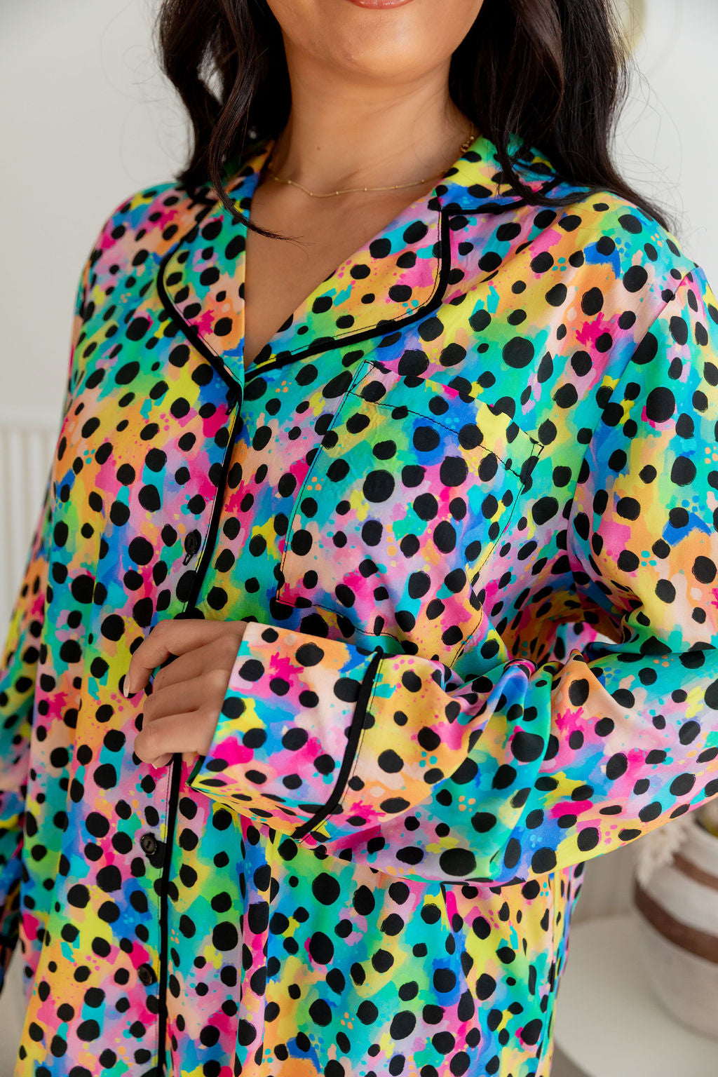 Kasey Rainbow Sundown Long Sleeve Shirt & Pants Sleepwear Set - Rainbow Cheetah Print PJs for Women | Cozy Lounge Wear & Comfortable Nightwear for Relaxing at Home