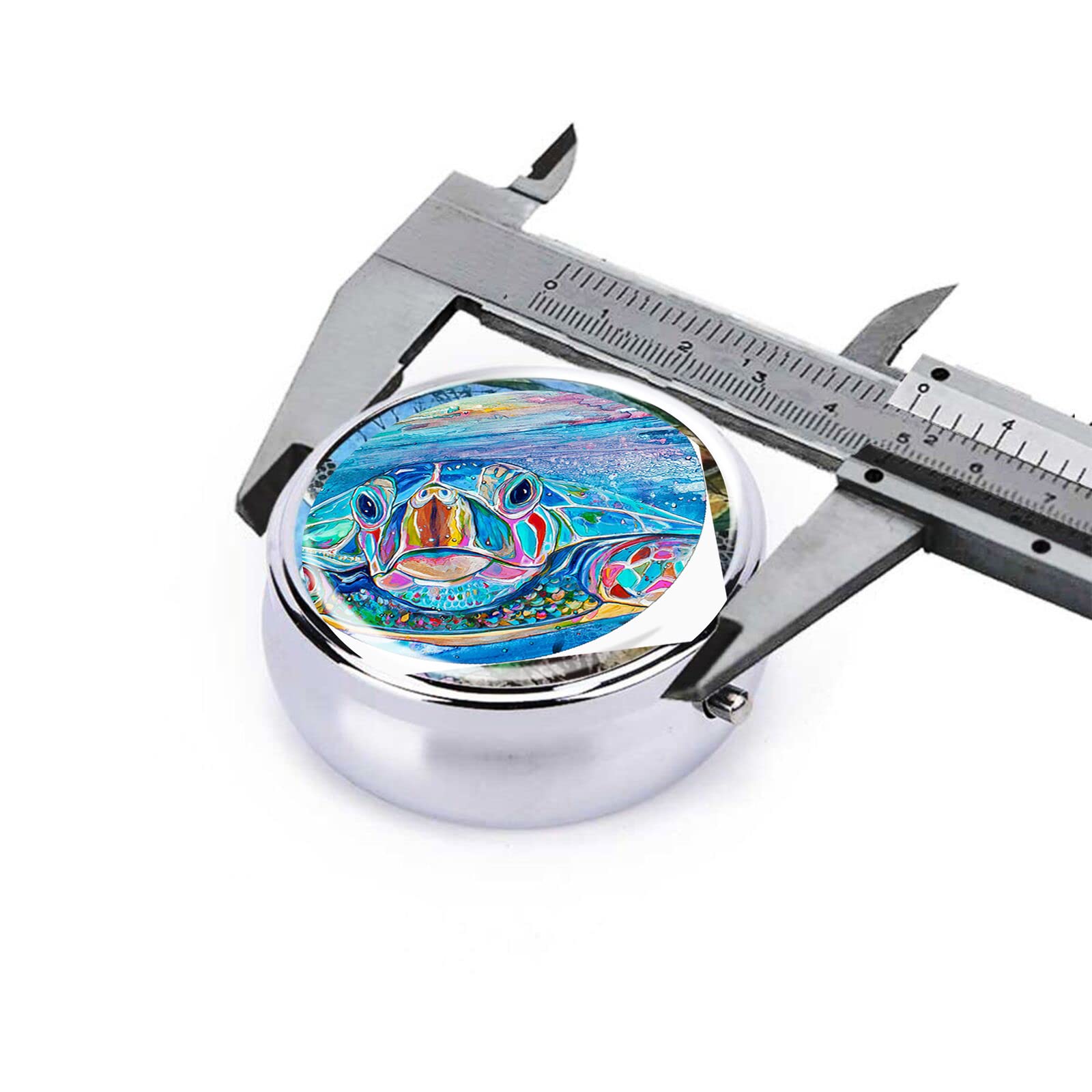 Round Metal Medicine Pill Box - Portable Travel Pill Case with 3 Compartments, Cute Sea Turtle Design - Perfect for Travel, Purse, Daily Medication Organizer & Unique Gift Idea