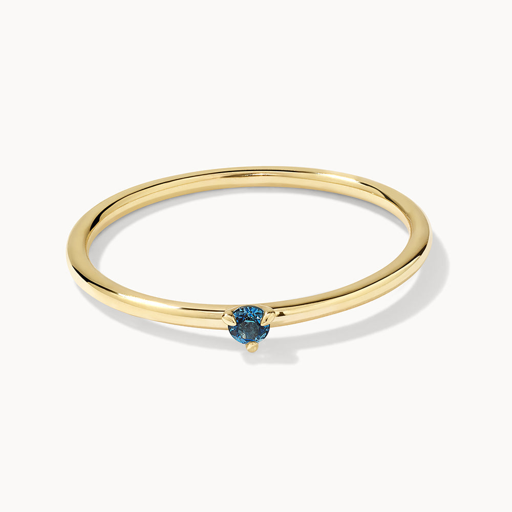 10K Gold Micro Blue Topaz Round Solitaire Ring for Women - Elegant Engagement, Wedding, Anniversary or Gift Jewelry
