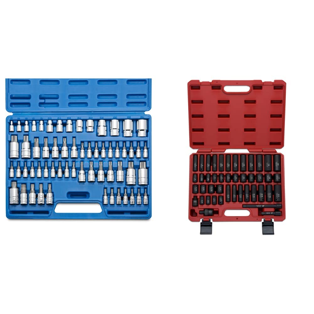 NEIKO 10083A 60-Piece Master Torx Bit Socket Set & 02440A 44-Piece 3/8-Inch Drive Impact Socket Set - SAE (5/16