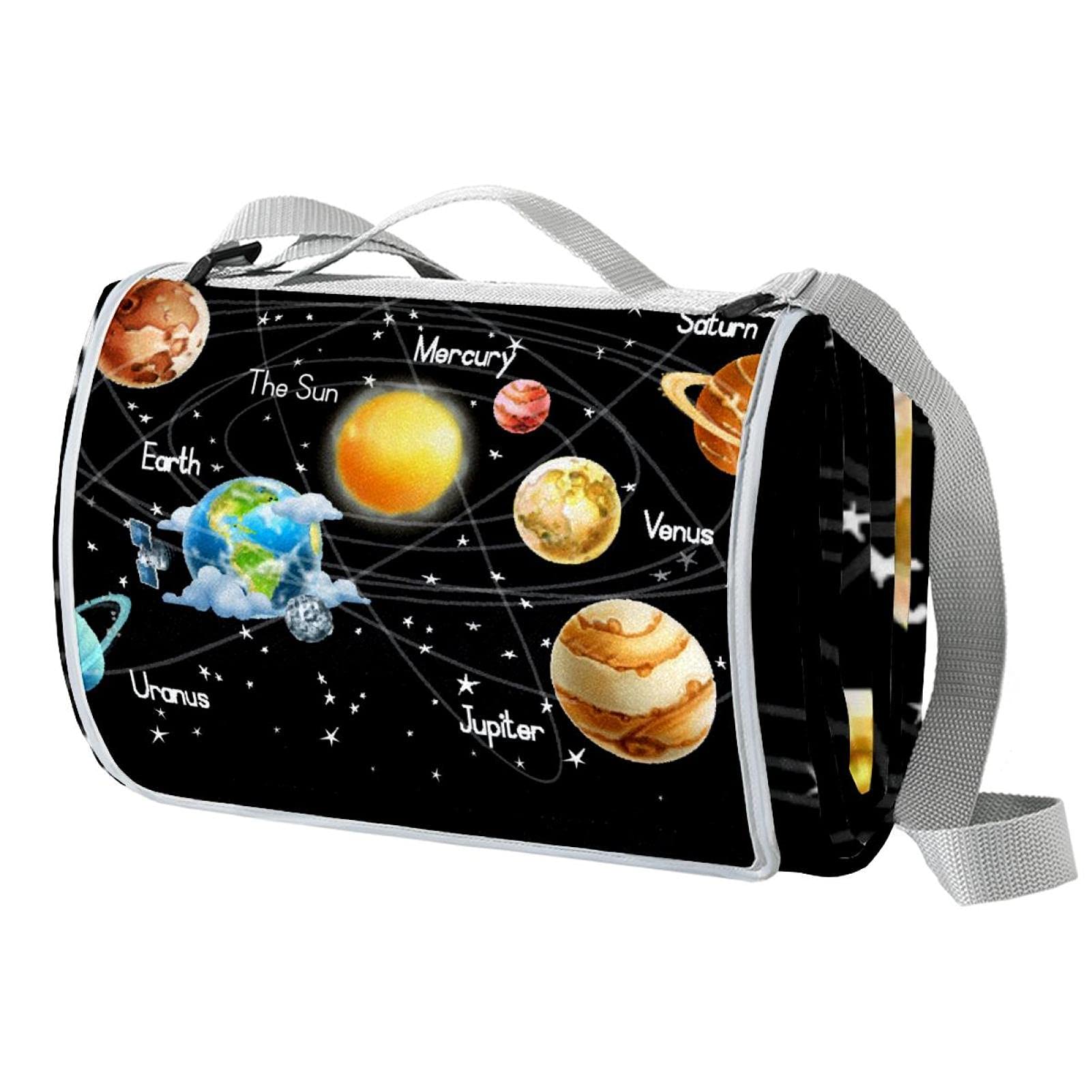 Waterproof Solar System Planets Picnic Blanket - Portable Outdoor Roll-Up Mat for Camping, Hiking, Parks & Beach - Perfect for Labor Day, Fireworks & Travel - Space-Themed Tote Carry Bag for Picnics, Grass & Outdoor Adventures