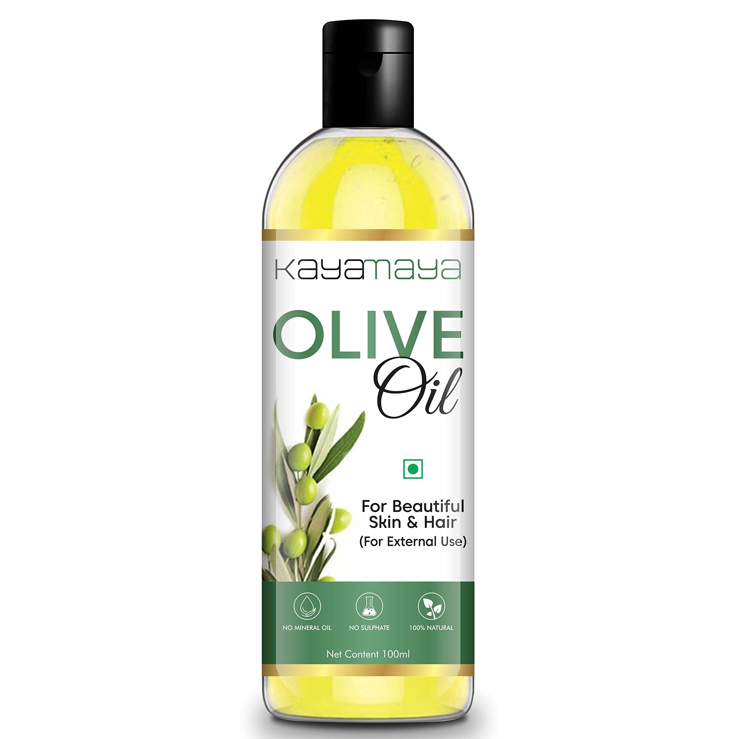 Kayamaya Pure Cold Pressed Olive Oil for Hair and Skin Care - 100ml Natural Moisturizer for Dry Scalp, Split Ends & Glowing Skin - Perfect for DIY Beauty Treatments & Massage Therapy