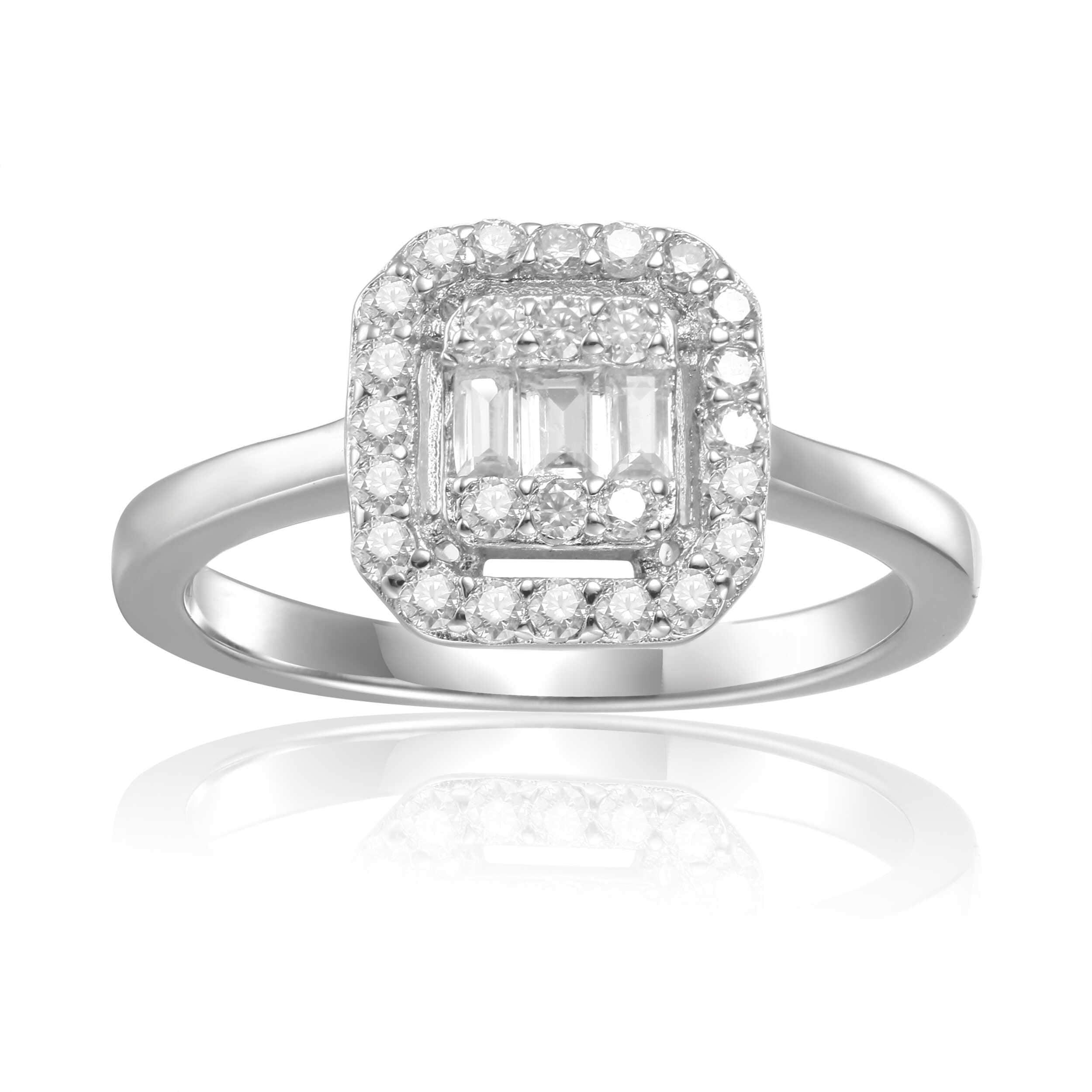 White Topaz Baguette Fashion Ring for Women - Elegant Sterling Silver Stackable Band - Perfect for Weddings, Parties & Everyday Wear