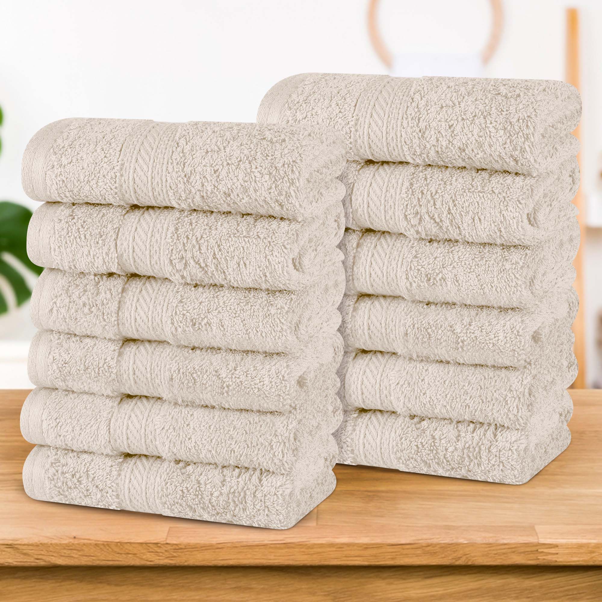 Premium Atlas Cotton Plush Heavyweight Luxury Face Towels & Washcloths - 12-Piece Set for Spa, Bath, and Gentle Skincare Routine
