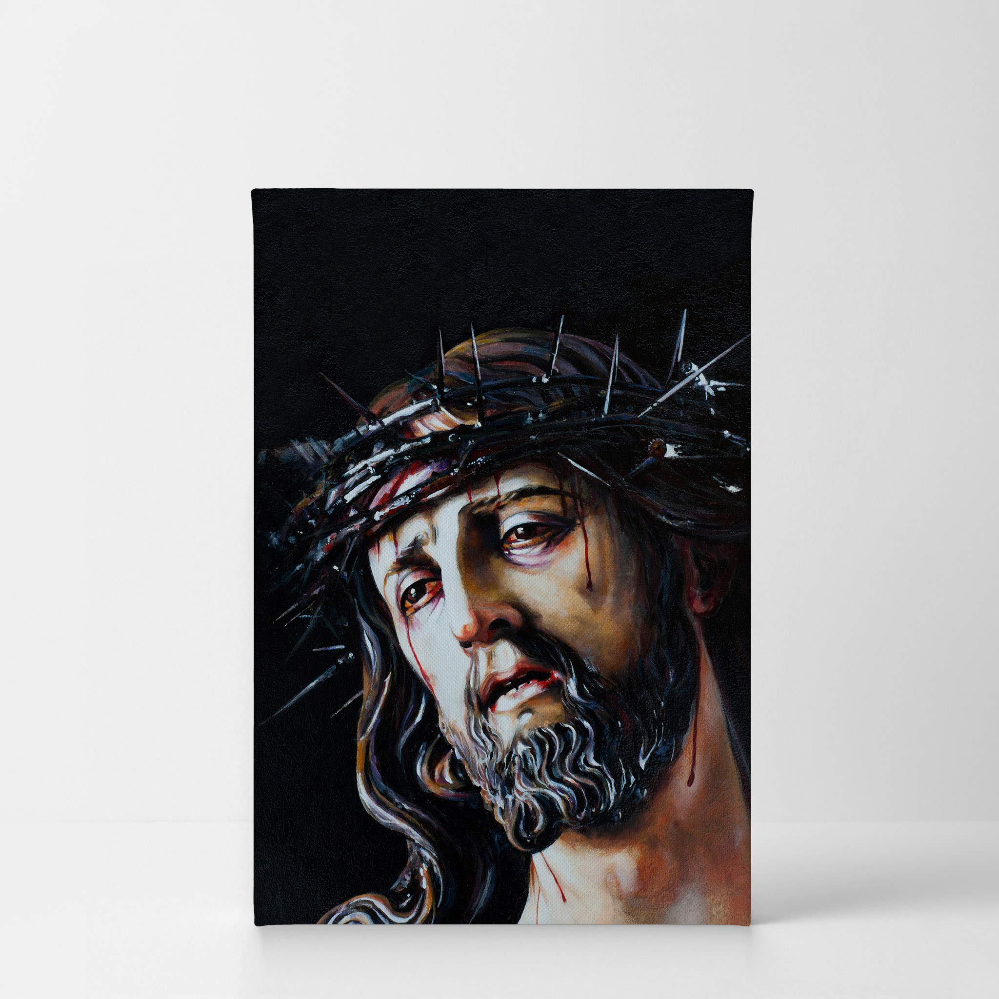 Jesus Christ in Crown of Thorns Canvas Wall Art - 36x24 Inch Religious Oil Painting Print for Christian Home Decor, Ready to Hang - Perfect for Living Room, Bedroom & Office - Inspirational Gift for Faithful