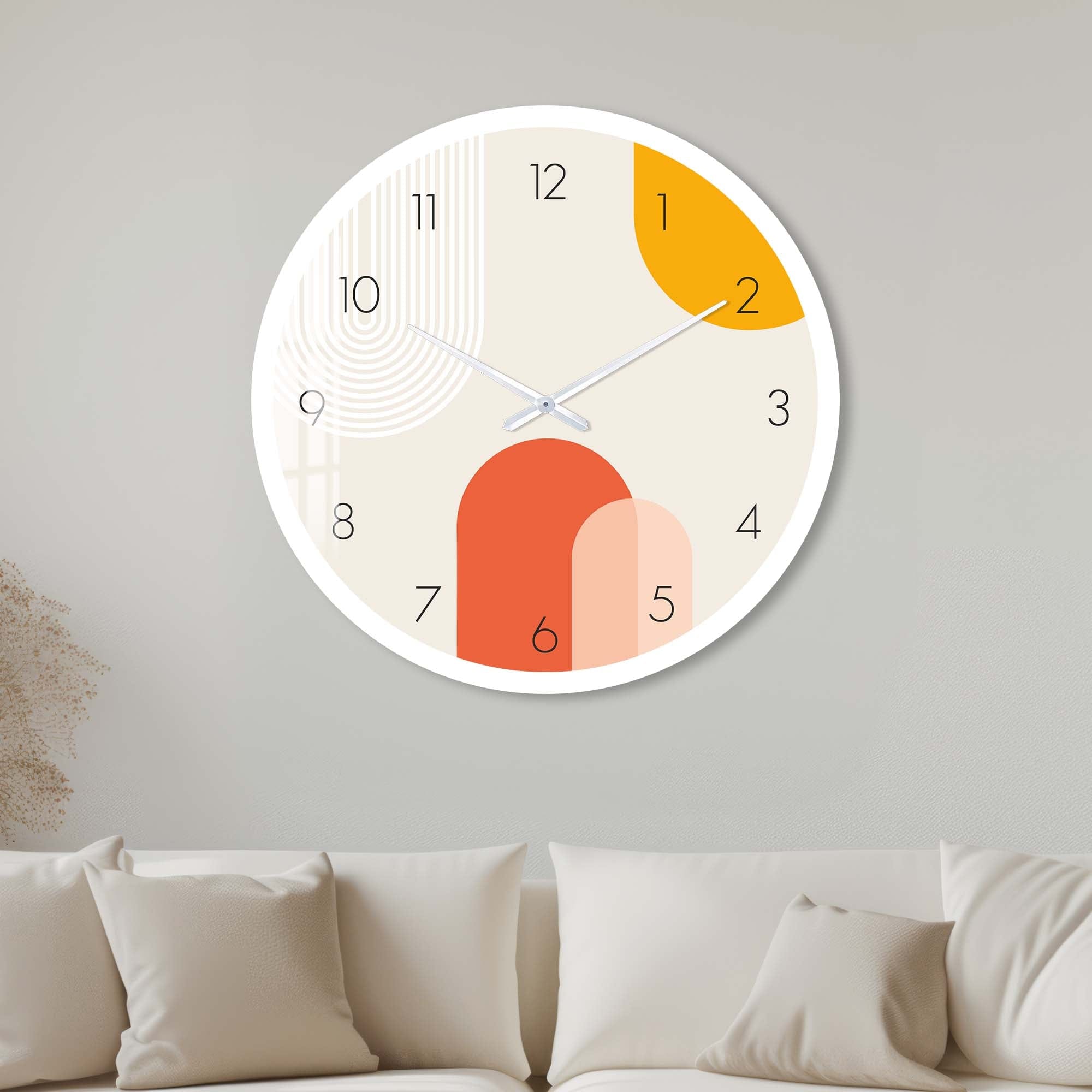 Stylish Beige Puffy Glass Wall Clock - Modern Home & Office Decor - Perfect for Living Room, Bedroom, Kitchen, and Workspace