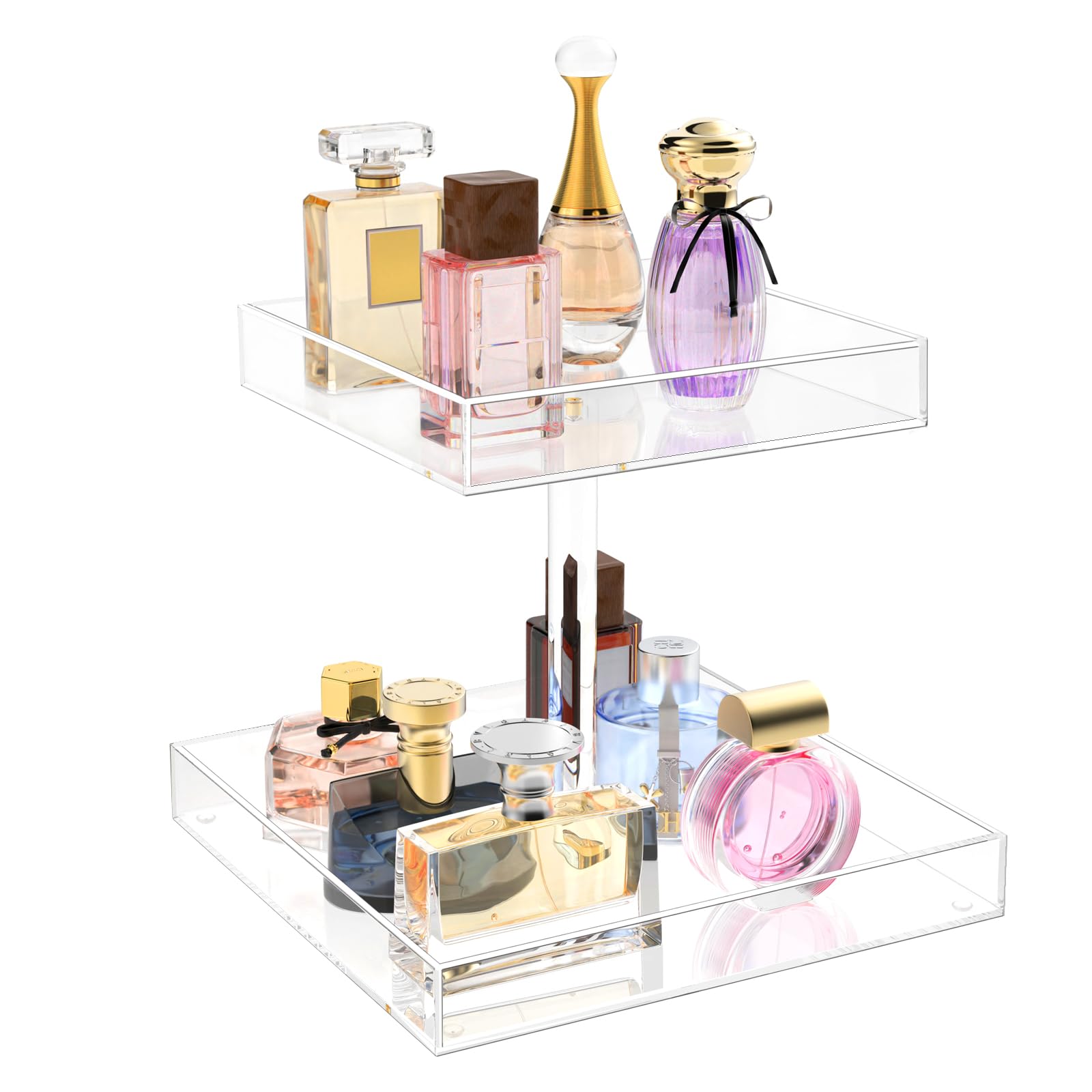 YAGELI 2-Tier Clear Acrylic Perfume Organizer for Women - Large Capacity Vanity Perfume Stand & Dresser Storage | Perfect for Bedroom, Bathroom & Makeup Table Organization