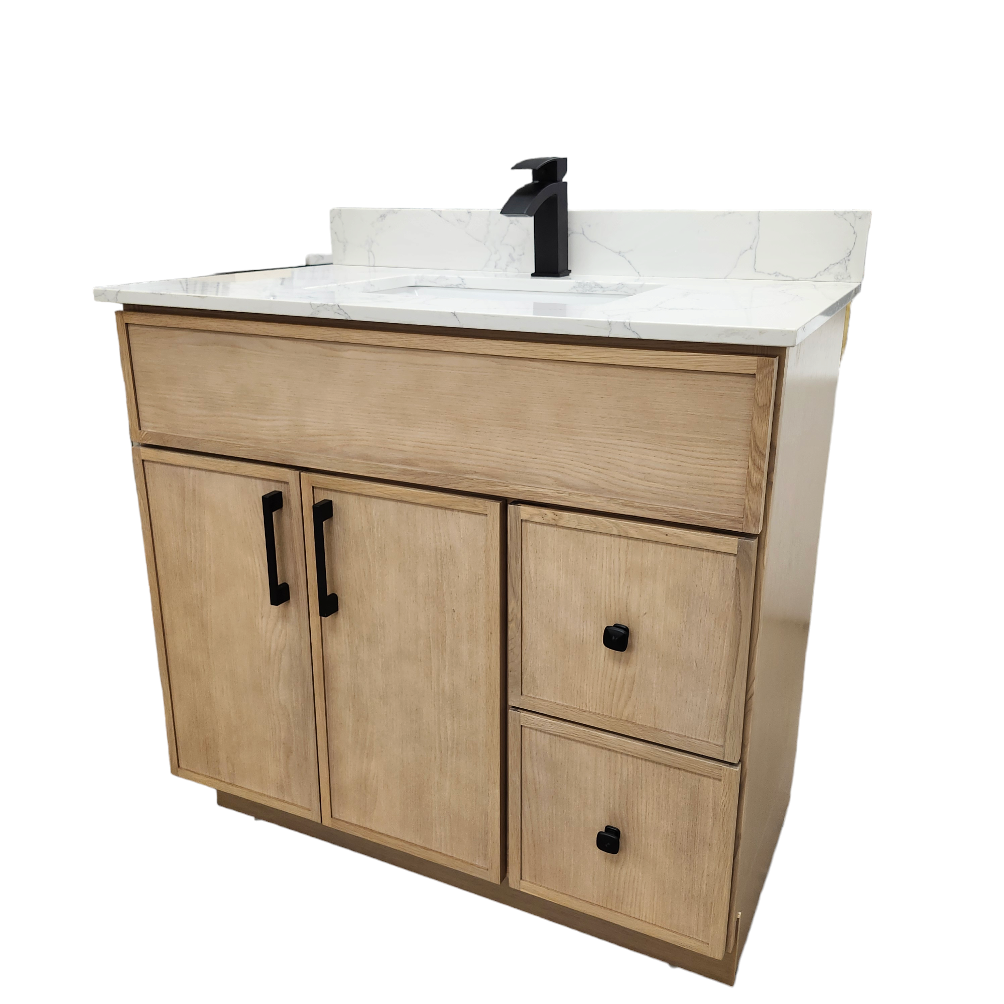 42-Inch Modern Bathroom Vanity with Quartz Countertop & Right-Side Drawers - Perfect for Small Bathrooms & Powder Rooms