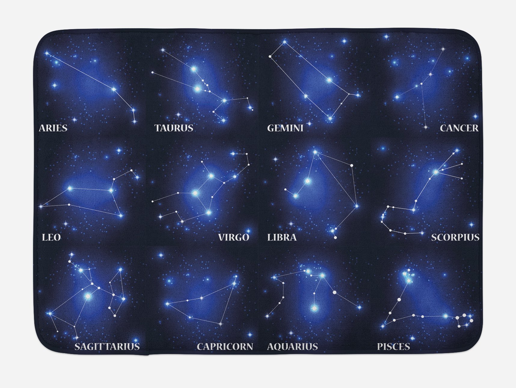 Ambesonne Zodiac Constellation Bath Mat - Non-Slip Plush Bathroom Rug with Esoteric Star Design, 30.2 x 20 Inches, Dark Blue & White - Perfect for Astrology Lovers' Home Decor & Spa Retreat