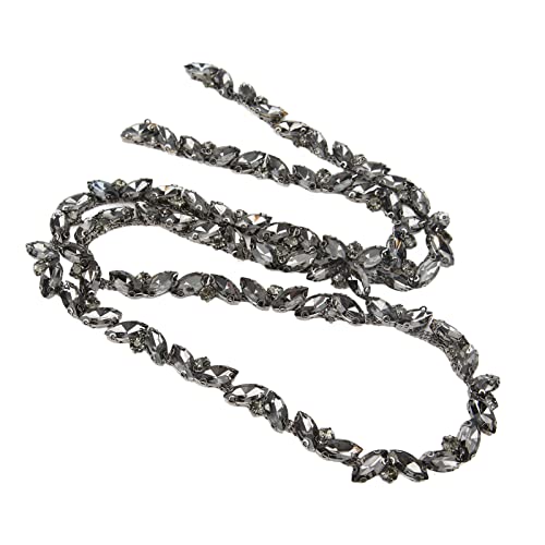Rhinestone Glass Claw Chain Trim - Gun Gray Shiny Decorative Trim for Clothing, Accessories & DIY Crafts | Perfect for Wedding Decor, Costume Jewelry & Handmade Projects