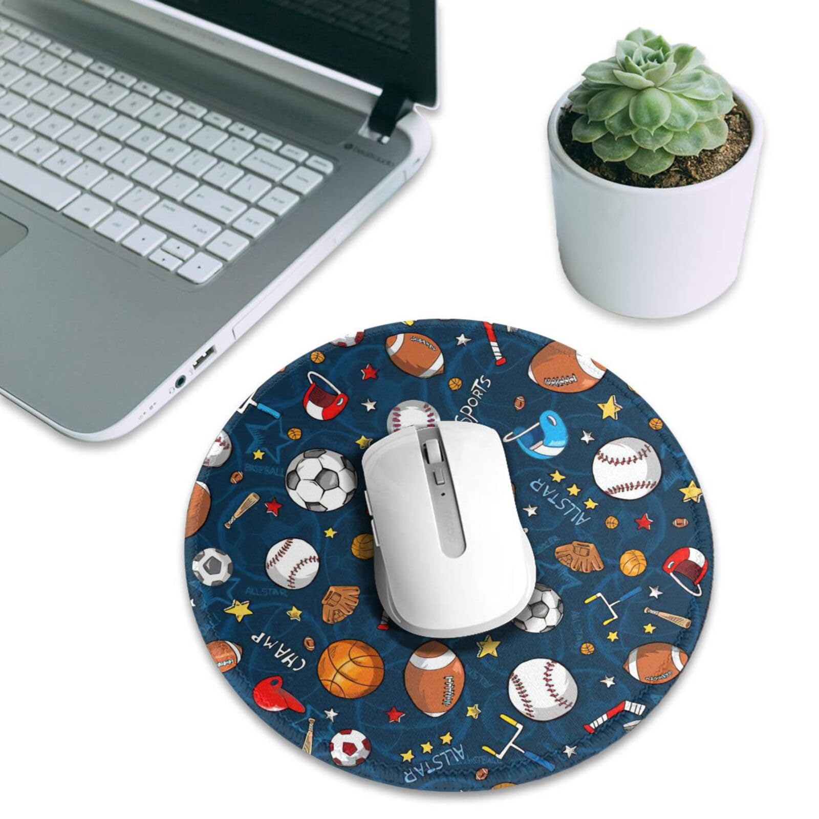 8-Inch Round Smooth Surface Mouse Pad for Baseball Basketball Football Hockey Fans - Perfect for Office, Home, and Gaming Setup - Non-Slip Computer Mousepad for PC & Laptop