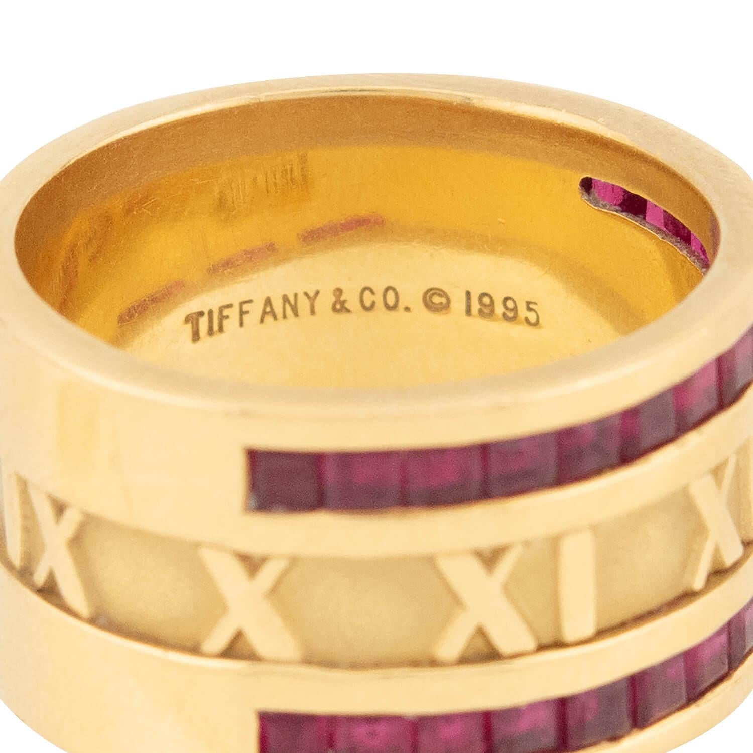 Vintage Tiffany & Co. 18K Gold Ruby Atlas Ring - Elegant Estate Jewelry for Women, Perfect for Weddings, Anniversaries & Special Occasions