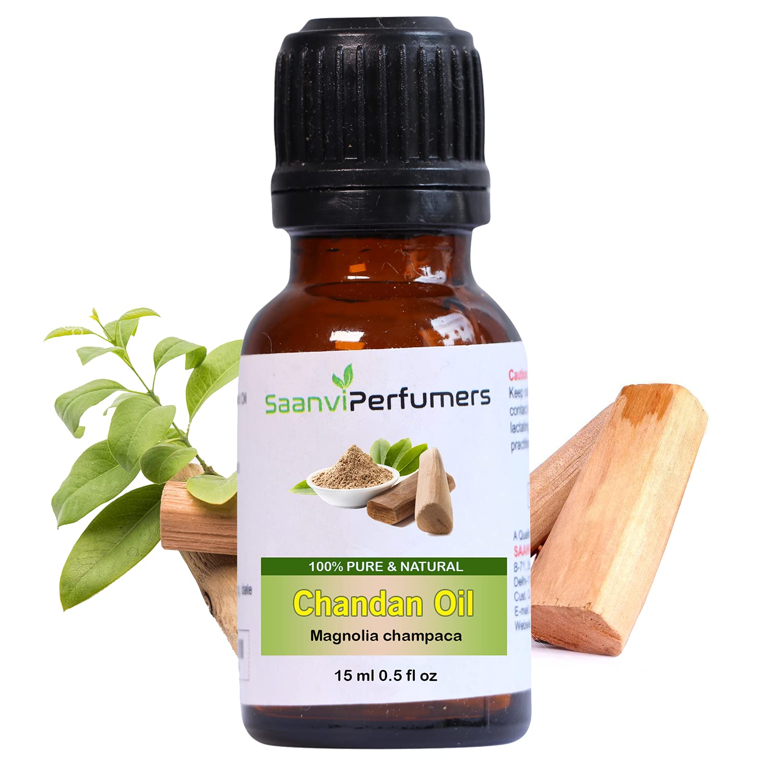 Saanvi Perfumers 100% Pure Natural Sandalwood Essential Oil - Undiluted Therapeutic Grade for Skin, Hair, Face & Acne Care | Aromatherapy, Massage, Diffuser & DIY Beauty (15ml)