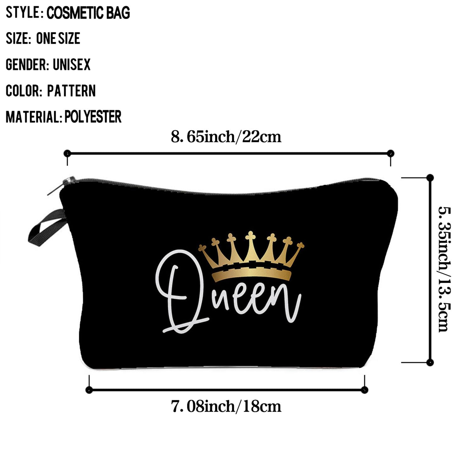 Women's Travel Makeup Bag with Queen Crown Print - Small Cosmetic Pouch for Women | Perfect Gift for Travel, Parties & Daily Use | hz5563