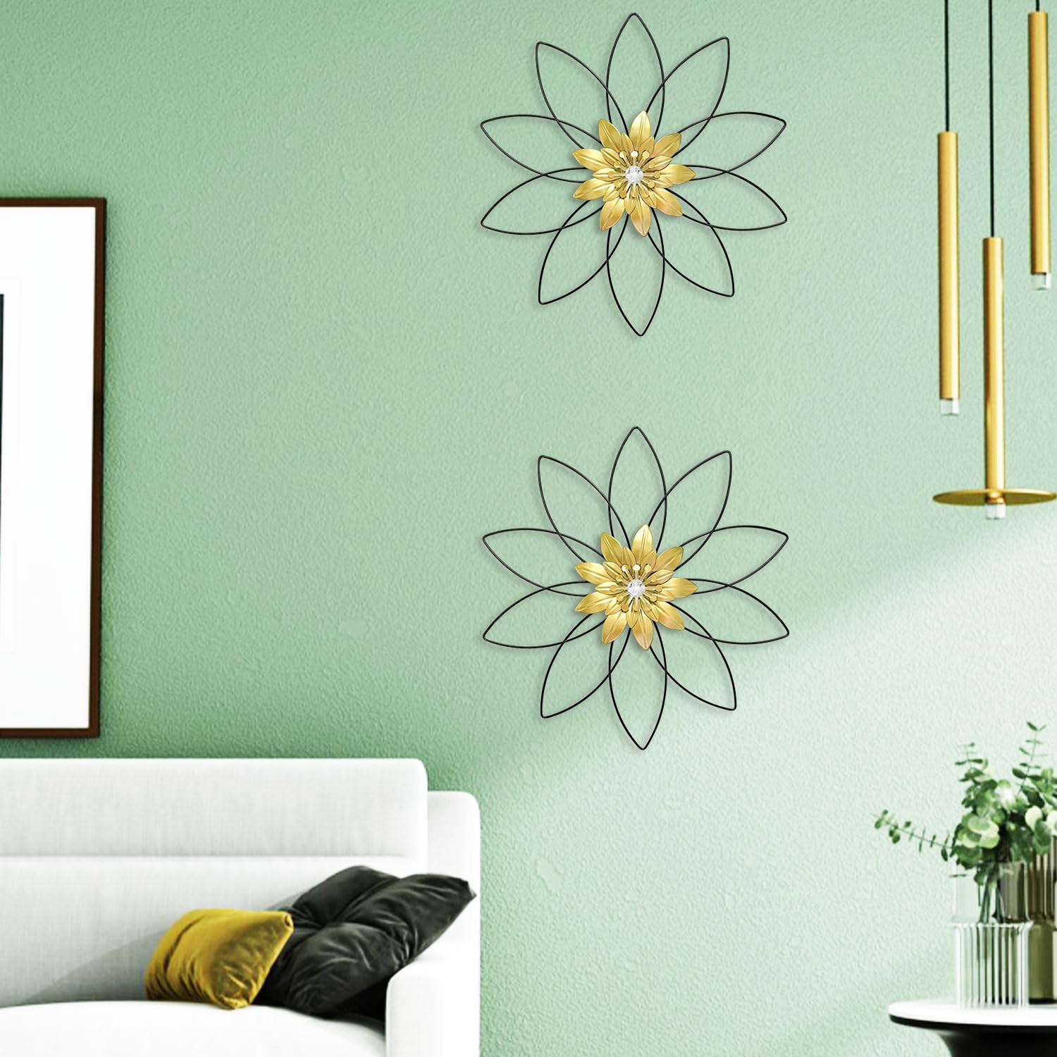 2-Pack Black Metal Flower Wall Decor Sculpture - Elegant Patio, Balcony, Living Room, Bathroom, Bedroom & Dining Room Wall Art - Perfect for Home & Garden Decorating
