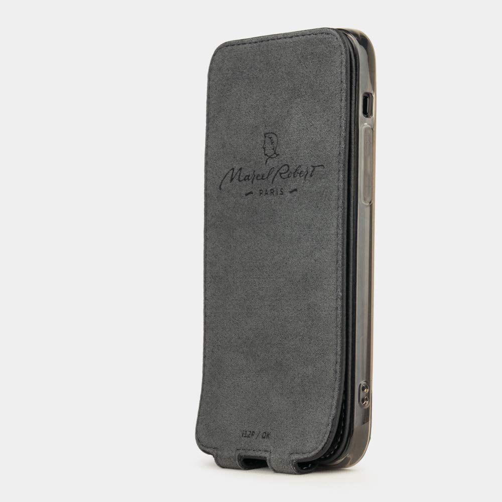 Premium Ultra Thin Leather Folio Case for iPhone 12 Pro Max - French Made Patented Design - Black Soft Genuine Leather - Perfect for Business & Travel Protection