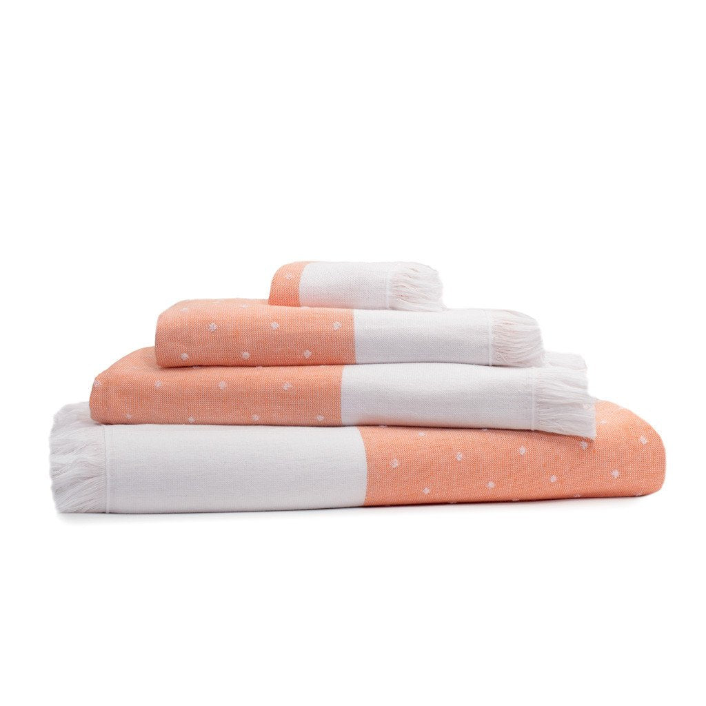 Premium Coral Dot Fouta Towel Set - 6-Piece Bath & Hand Towel Bundle (2 Washcloths, 2 Hand Towels, 2 Bath Towels) - Soft & Absorbent for Spa, Beach & Home Use