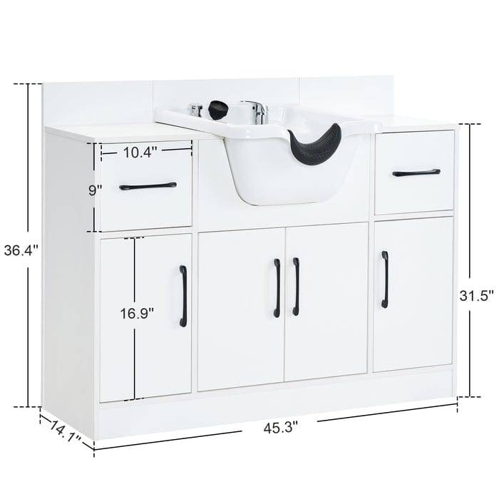 Alexander 3-in-1 Salon Shampoo Station - Professional Styling Station with Shampoo Bowl & Storage Cabinet for Hair Salons & Home Use