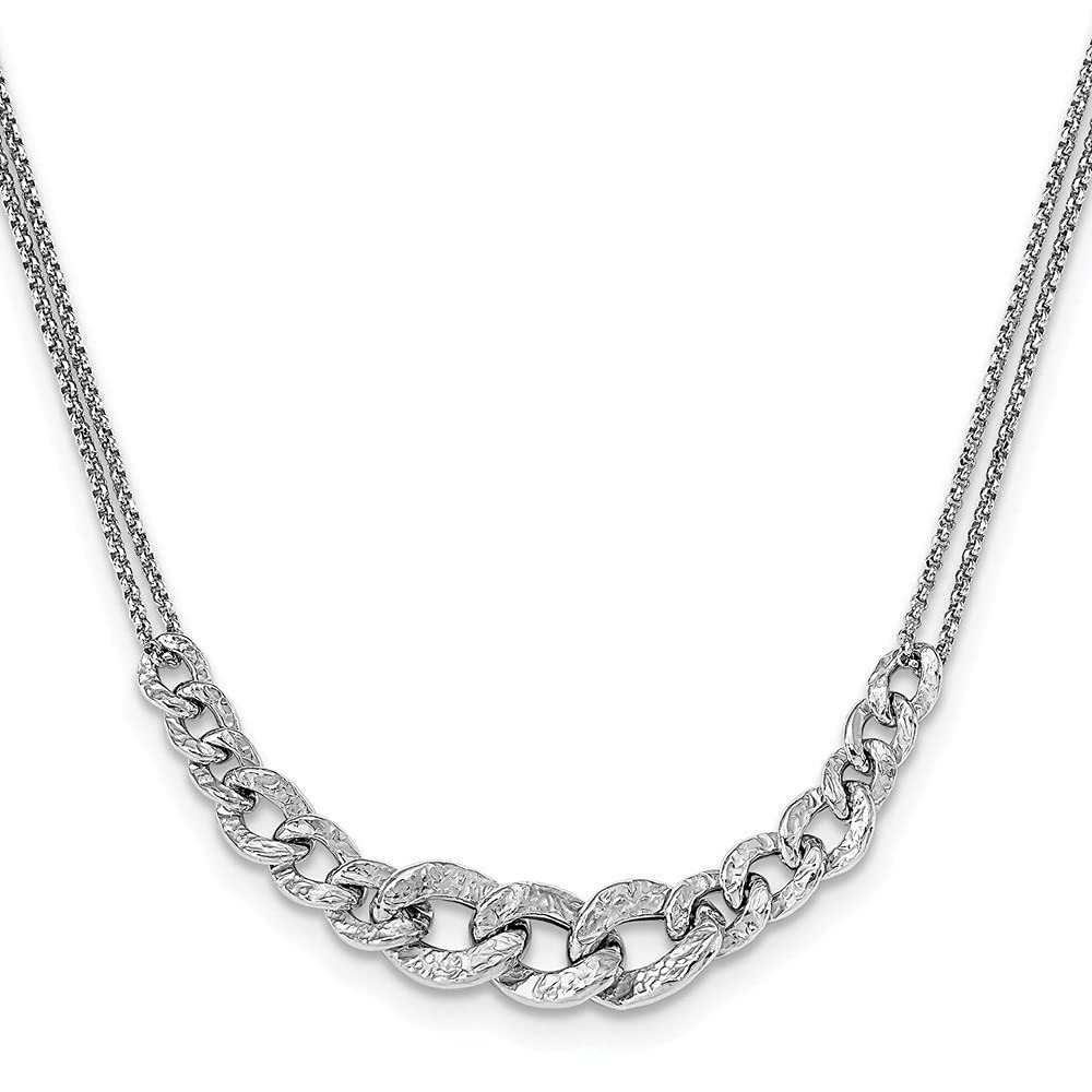 925 Sterling Silver Rhodium Plated Textured Link 2-Strand Necklace with 2-Inch Extender - 17 Inch Women's Jewelry Gift for Anniversary, Birthday & Special Occasions