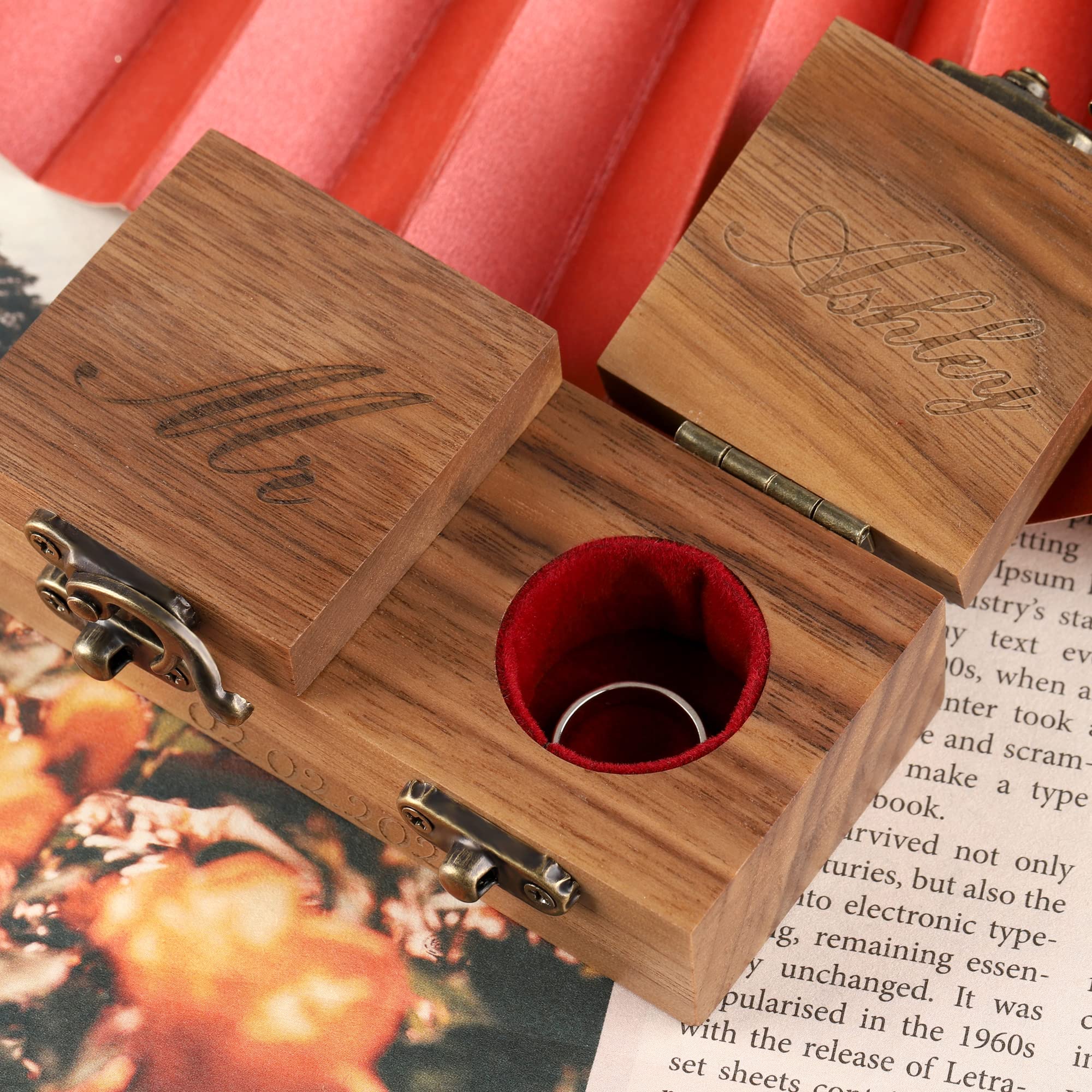 Personalized Wedding Ring Box - Velvet Lined Walnut Wood Engagement Ring Holder for Proposal, Custom Jewelry Storage - Perfect for Wedding, Anniversary & Romantic Gifts