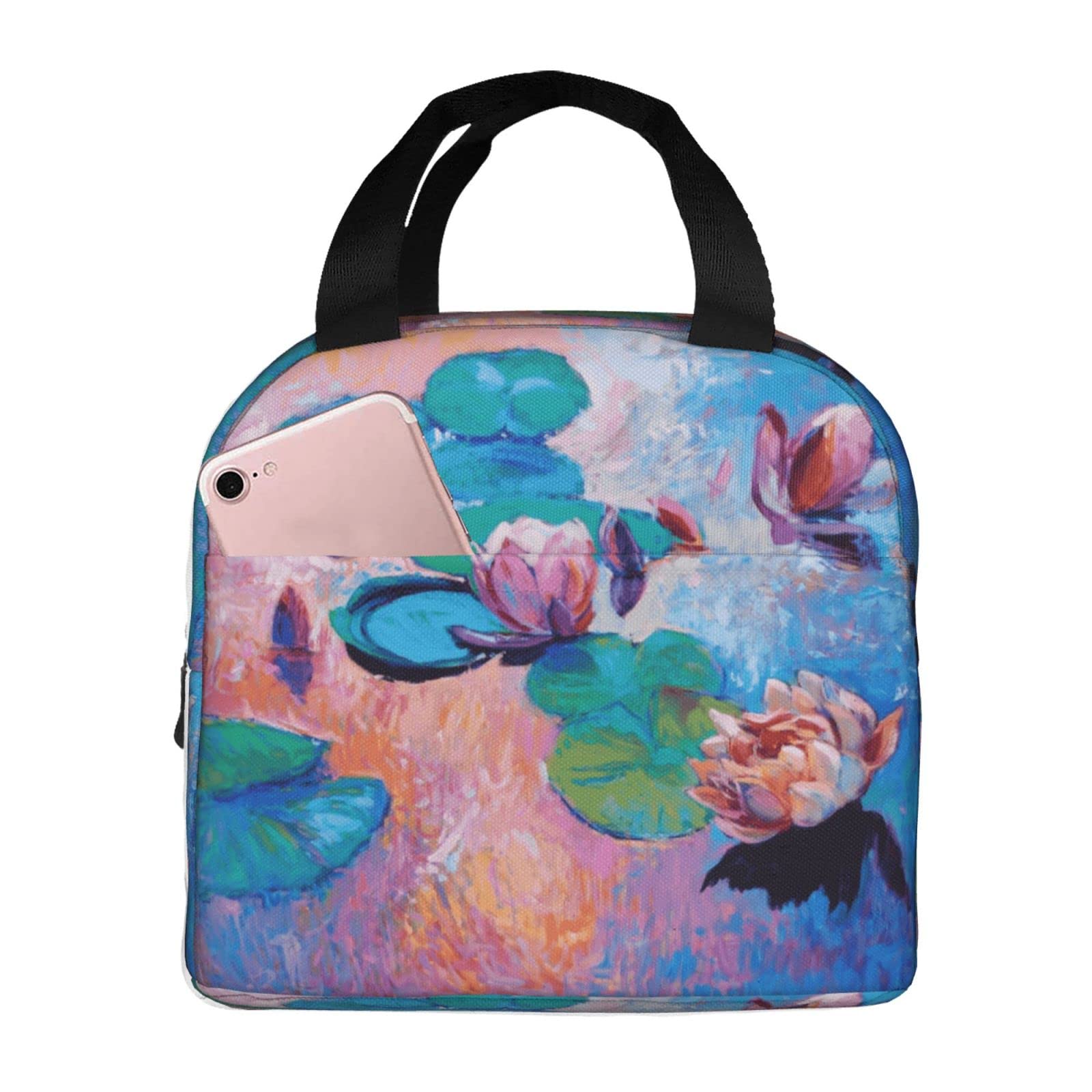 Water Lily Cartoon Insulated Lunch Bag with Adjustable Shoulder Strap - Thermal Lunch Box for Women & Men - Perfect for Office, Work, School & Picnics