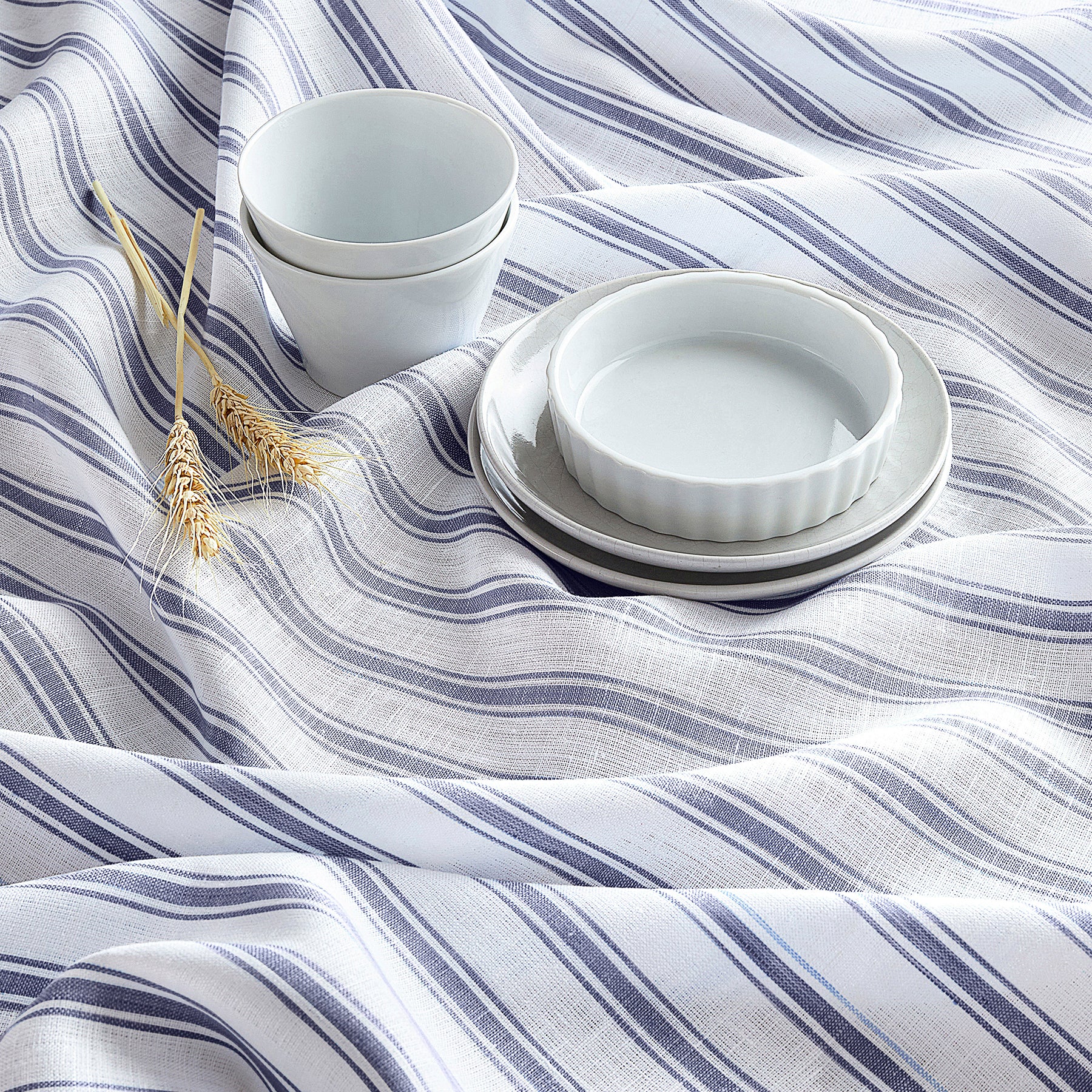 Stylish Capri Ticking Stripe Table Throw - Cotton Blend Tablecloth for Dining Room, Kitchen, and Outdoor Picnics