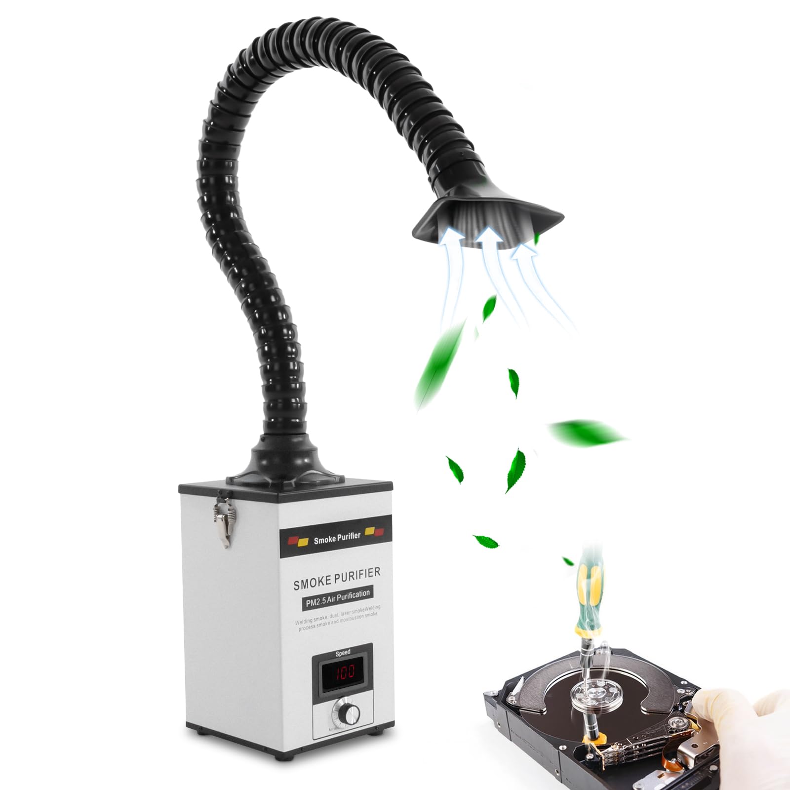 200W Soldering Fume Extractor with 3-Stage HEPA Filter - Portable Smoke Absorber for Welding, Laser Engraving & Electronics Workbench - Ideal for DIY Projects and Professional Workshops