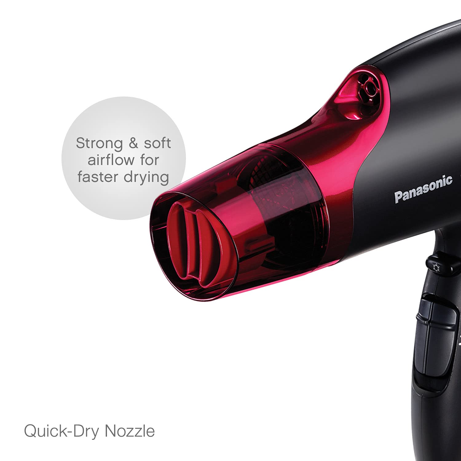 Panasonic EH-NA65-K Nanoe Hair Dryer 1875W - Professional Blow Dryer for Smooth & Shiny Hair with 3 Attachments (Quick Dry Nozzle, Diffuser, Concentrator) - Fast Drying for Home, Salon & Travel Use - Black/Pink
