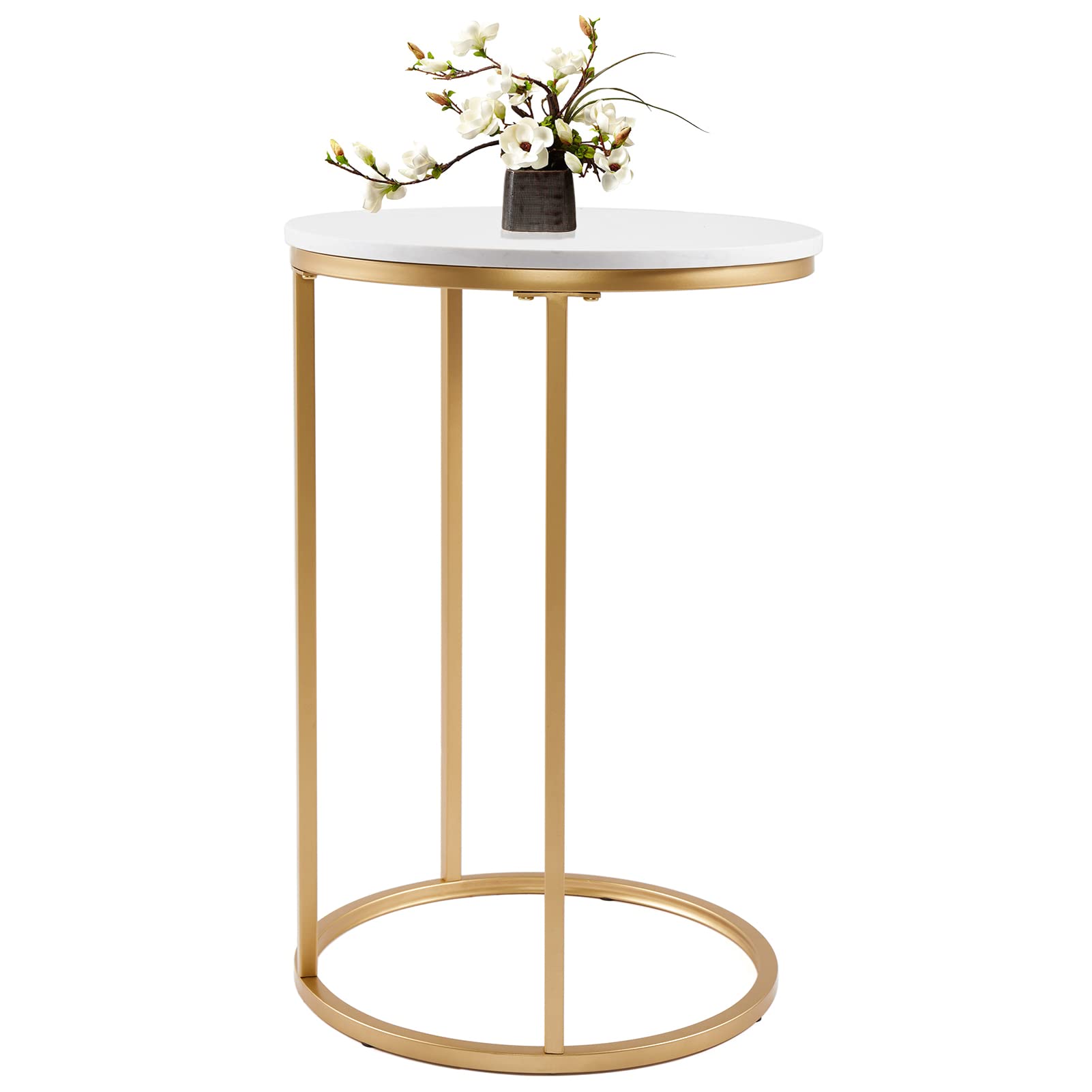 Round C-Shaped End Table with Marble Top - 16