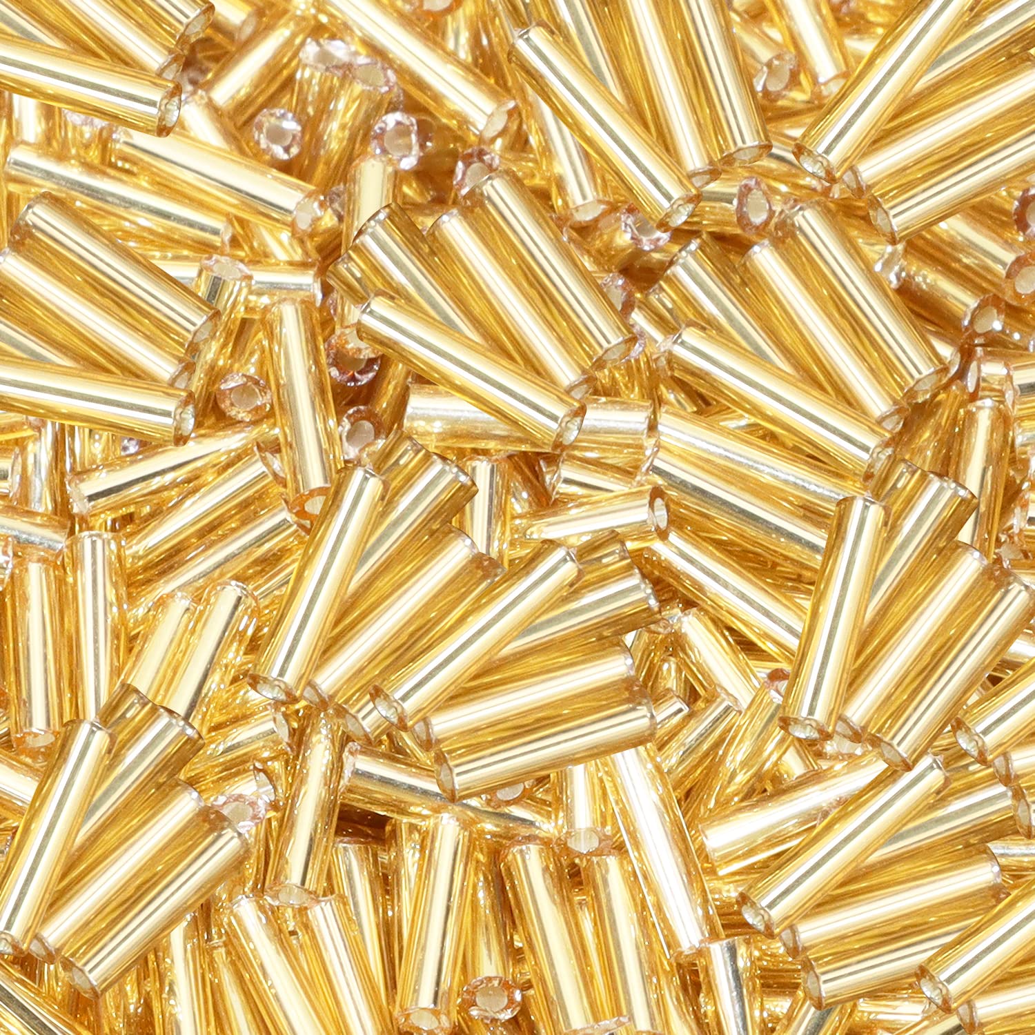 1100Pcs Glass Bugle Beads Penta Angel - 50g Mini Long Tube Seed Beads 2×6mm Small Craft Loose Spacer Beads for Jewelry Making (Gold) | Perfect for DIY Earrings, Bracelets, Necklaces & Waist Beads Jewelry Projects